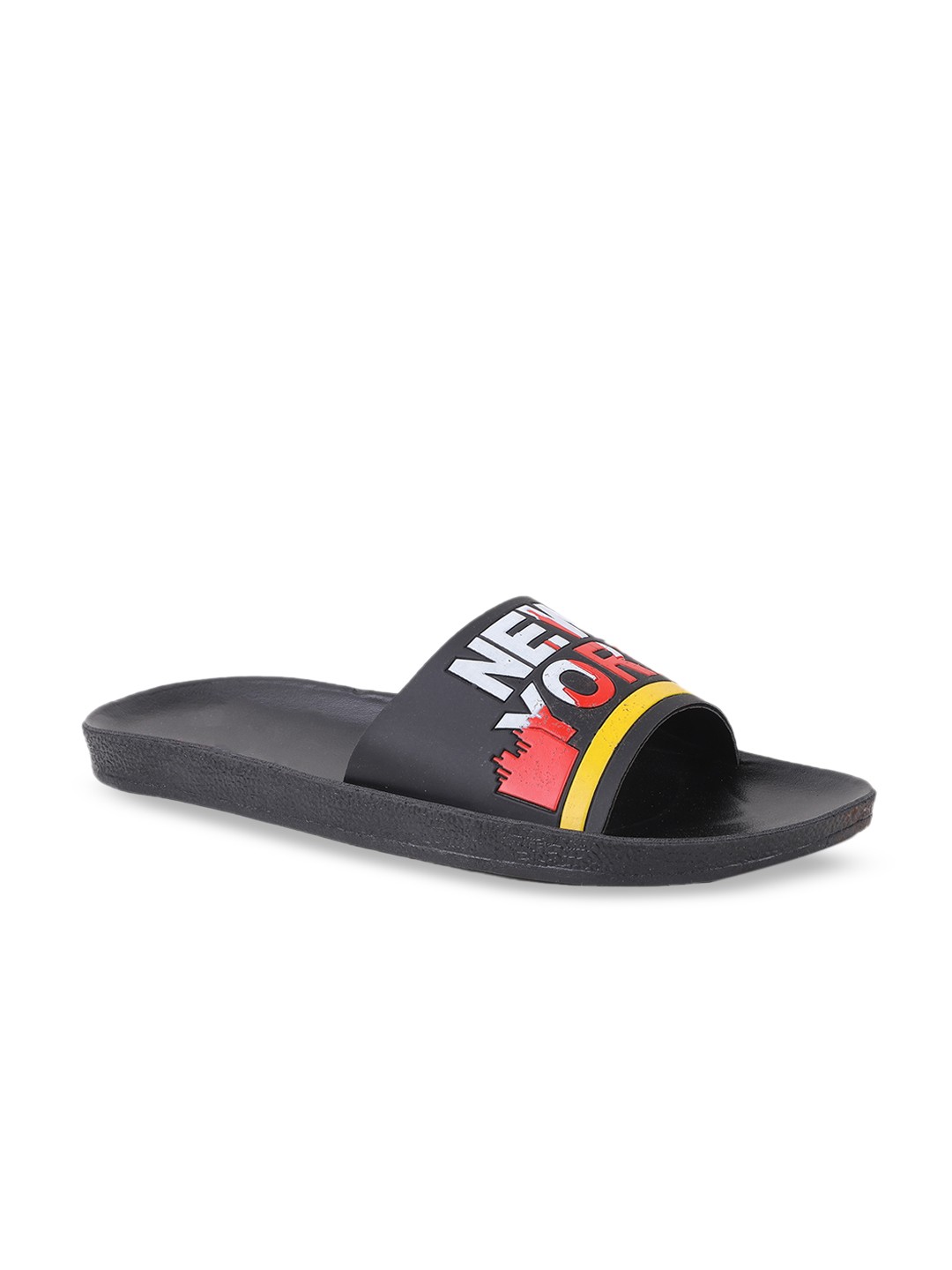 

FABBMATE Men Printed Open Toe Sliders, Black
