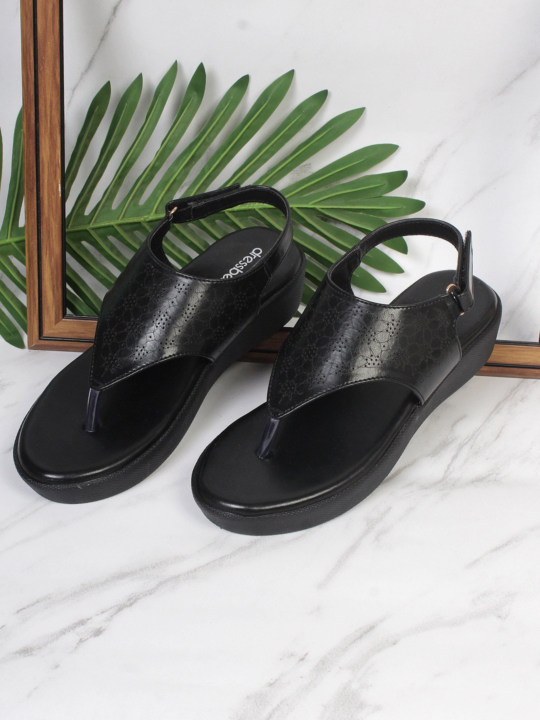 

DressBerry Women Air Max Open Toe Flats With Laser Cuts, Black