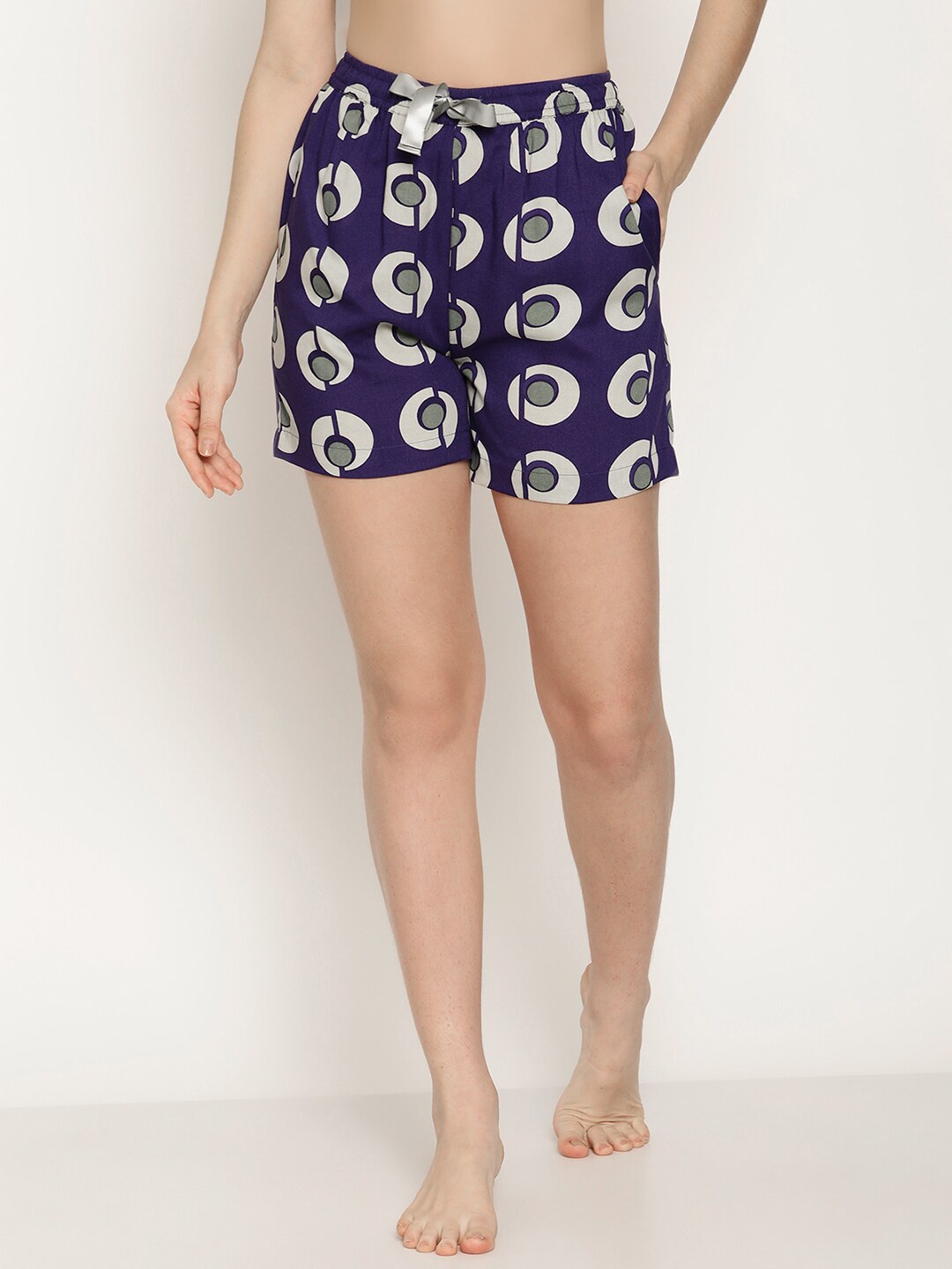 

COASTLAND Women Mid-Rise Printed Lounge Shorts, Navy blue