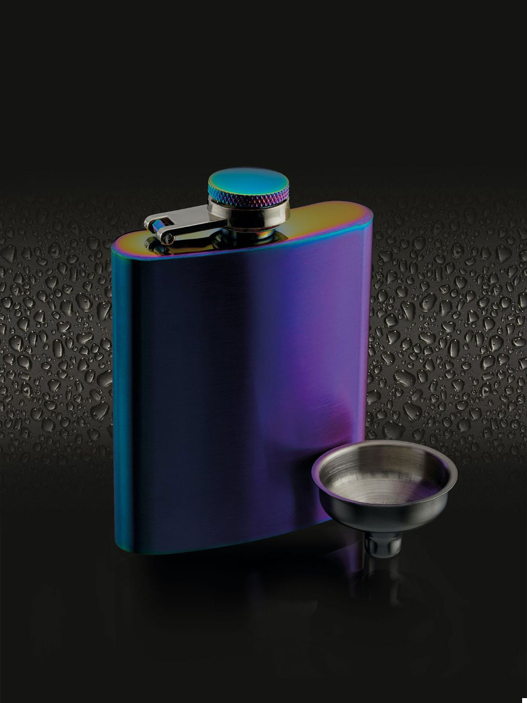 

BarCraft Exotic Blue & Purple Rainbow Effect Hip Flask with Easy Pour Funnel 100 ml
