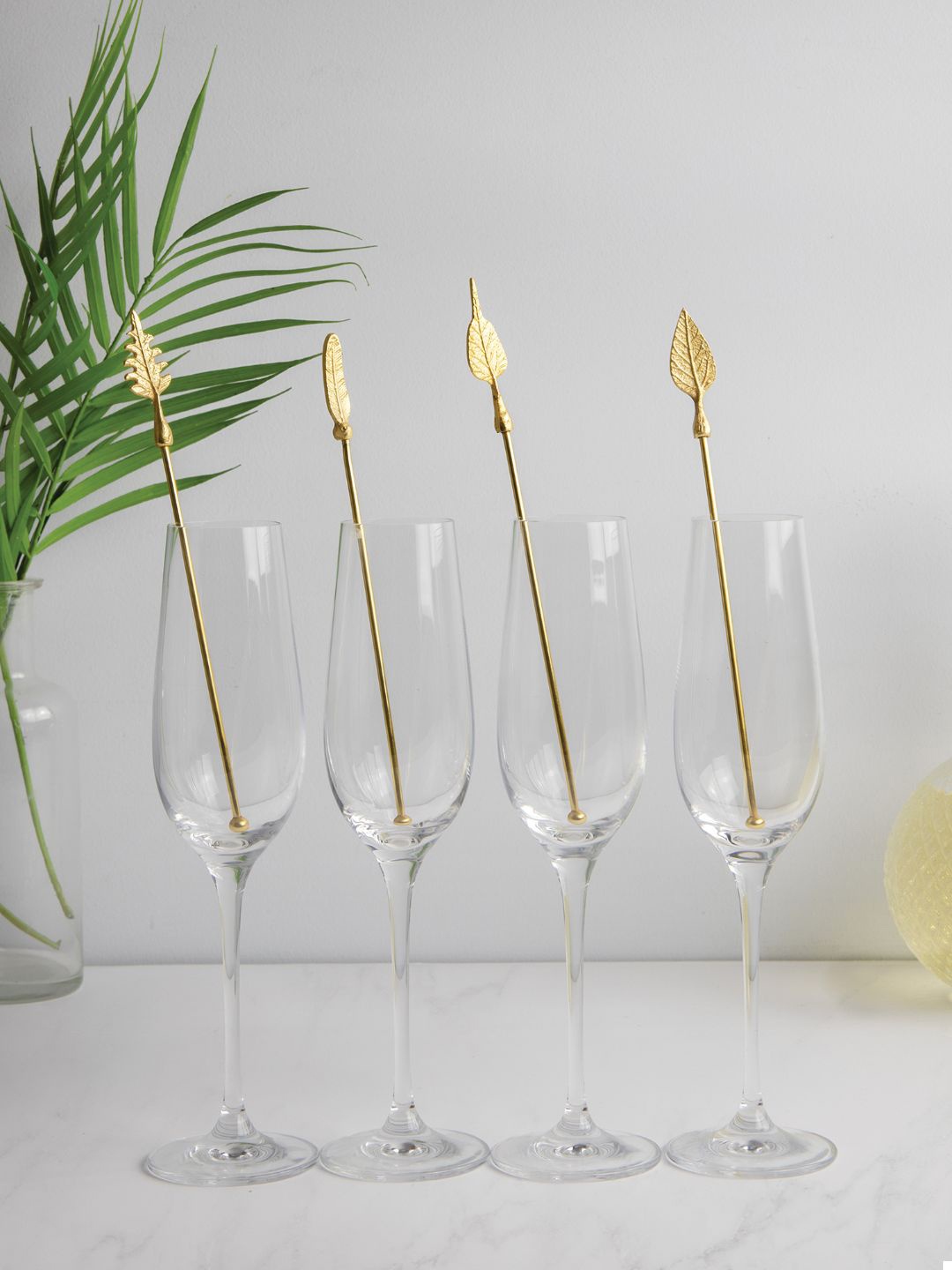 

BarCraft Antique Gold-Toned 4 Pcs Leaf Patterned Stainless Steel Cocktail Stirrers