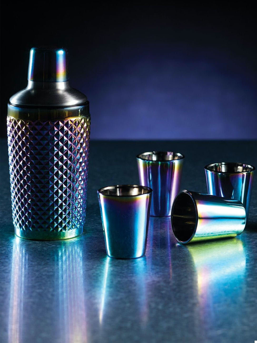 

BarCraft Tropical Chic Blue Textured Rainbow Studded Boston Cocktail Shaker 300 ml