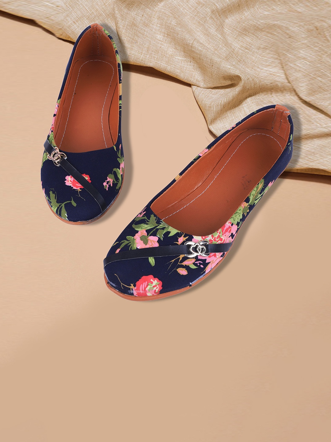 

FABBMATE Women Floral Printed Ballerinas With Embellished, Blue