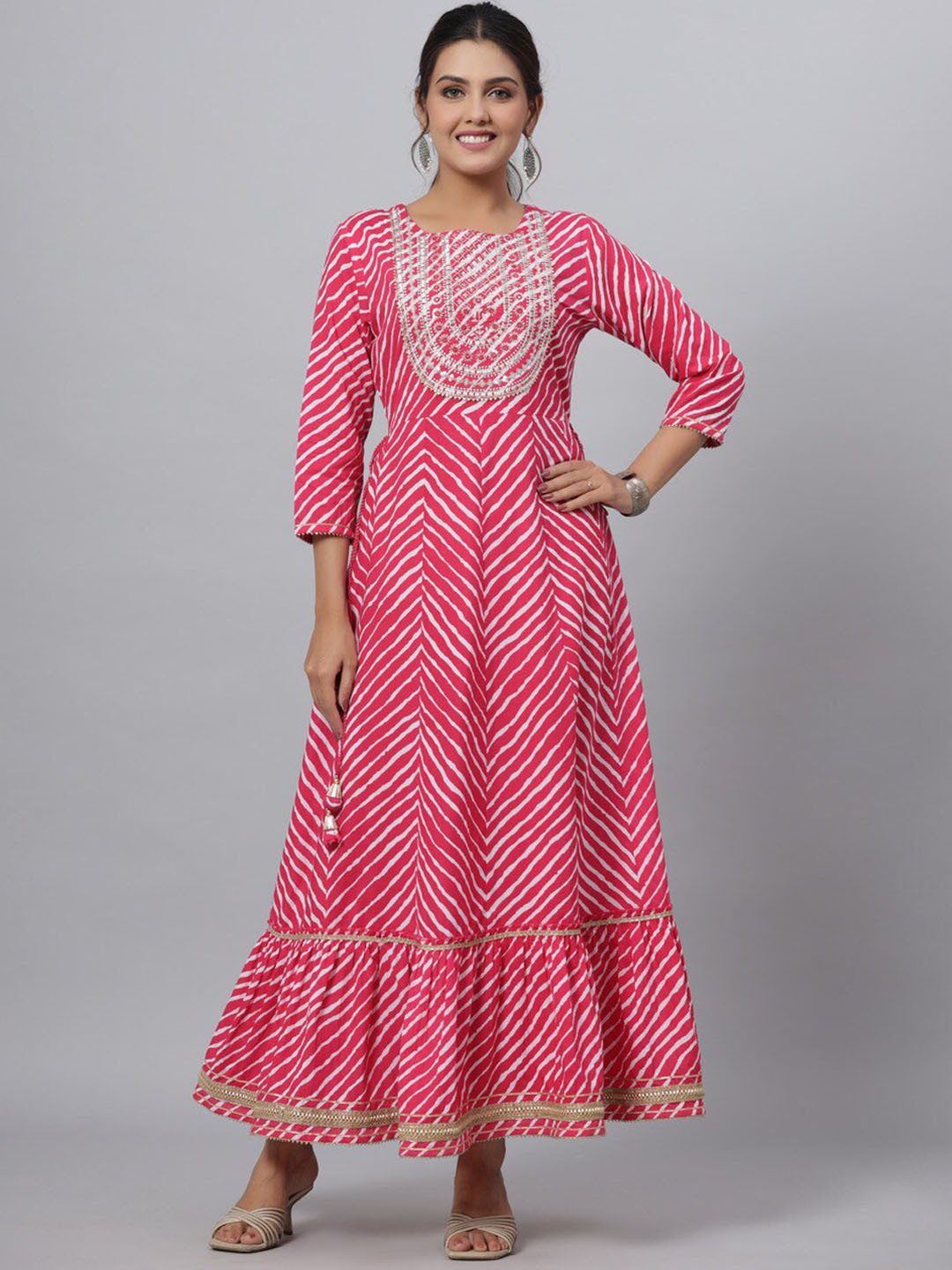 

Juniper Embroidered Cotton A-Line Ethnic Dress, Fuchsia
