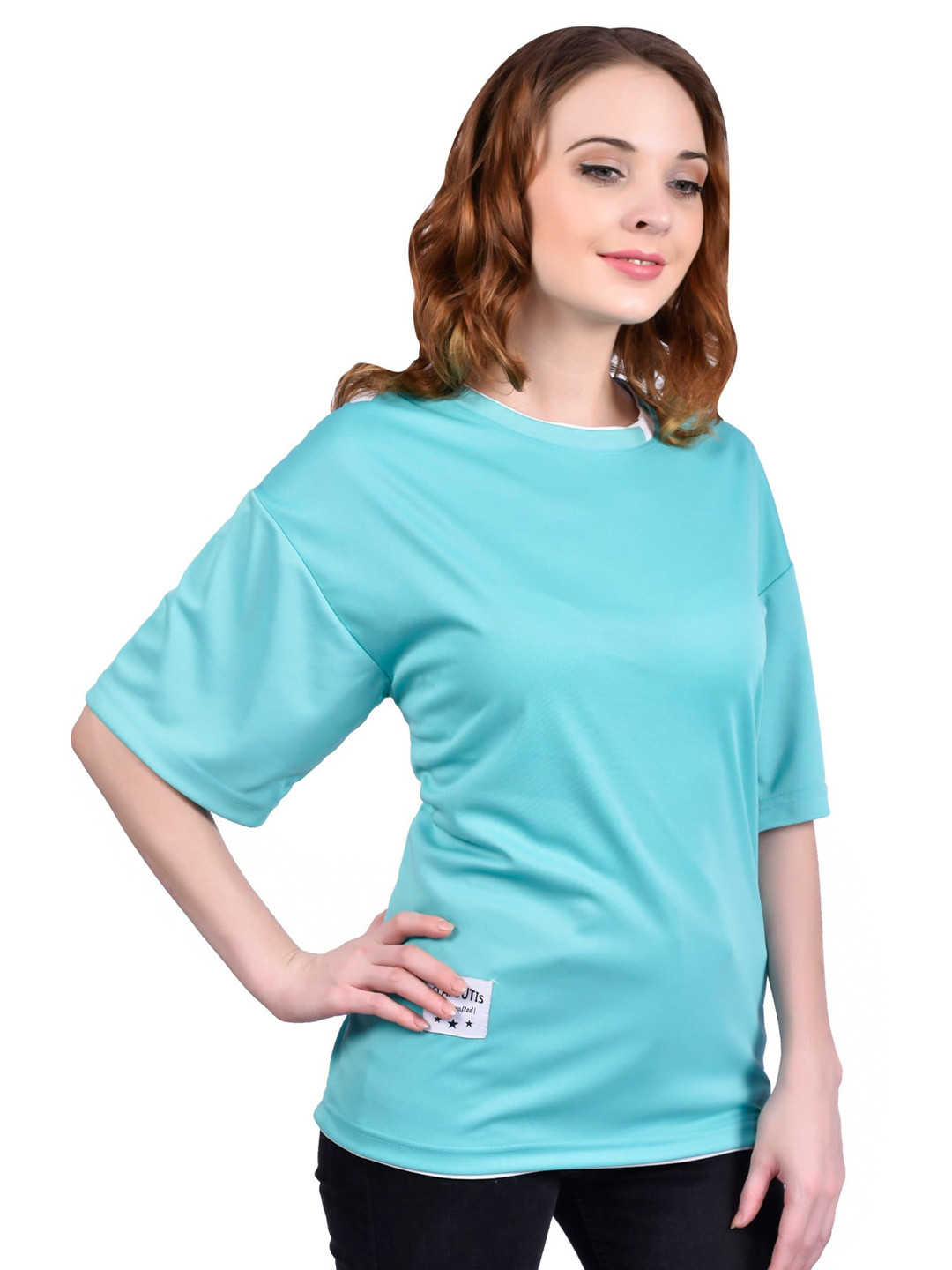 

CLAFOUTIS Drop-Sholder sleeves Loose Running T-shirt, Turquoise blue
