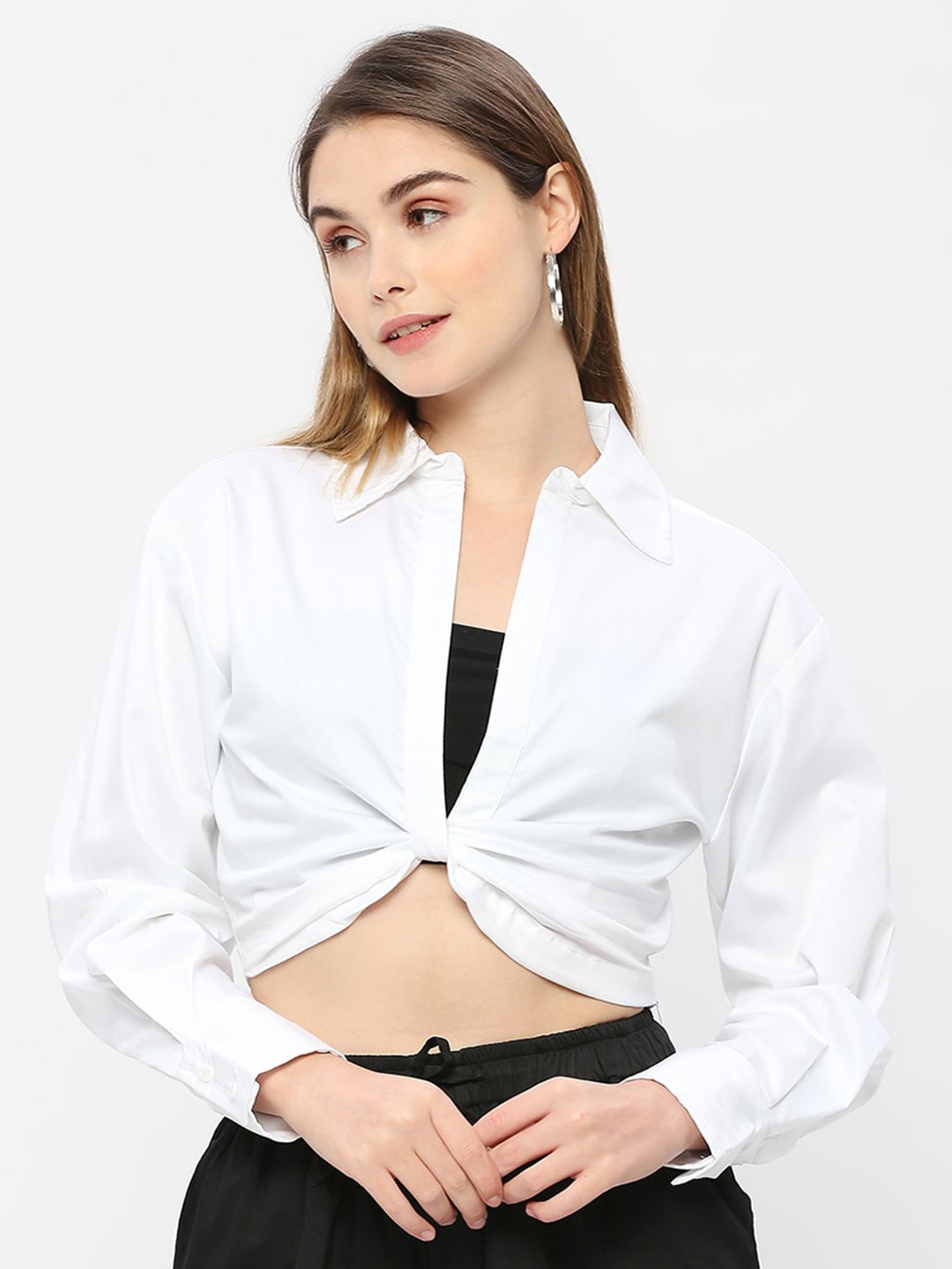 

Remanika Comfort Front Twisted Cotton Casual Shirt, White