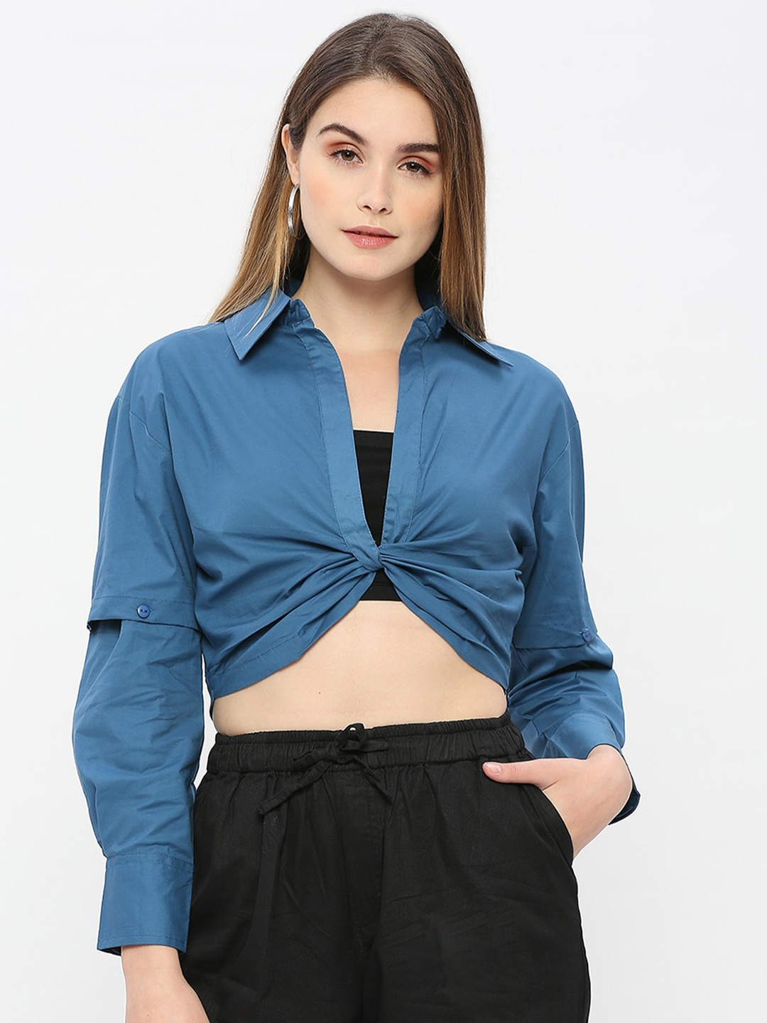 

Remanika Comfort Front Twisted Cotton Casual Shirt, Teal