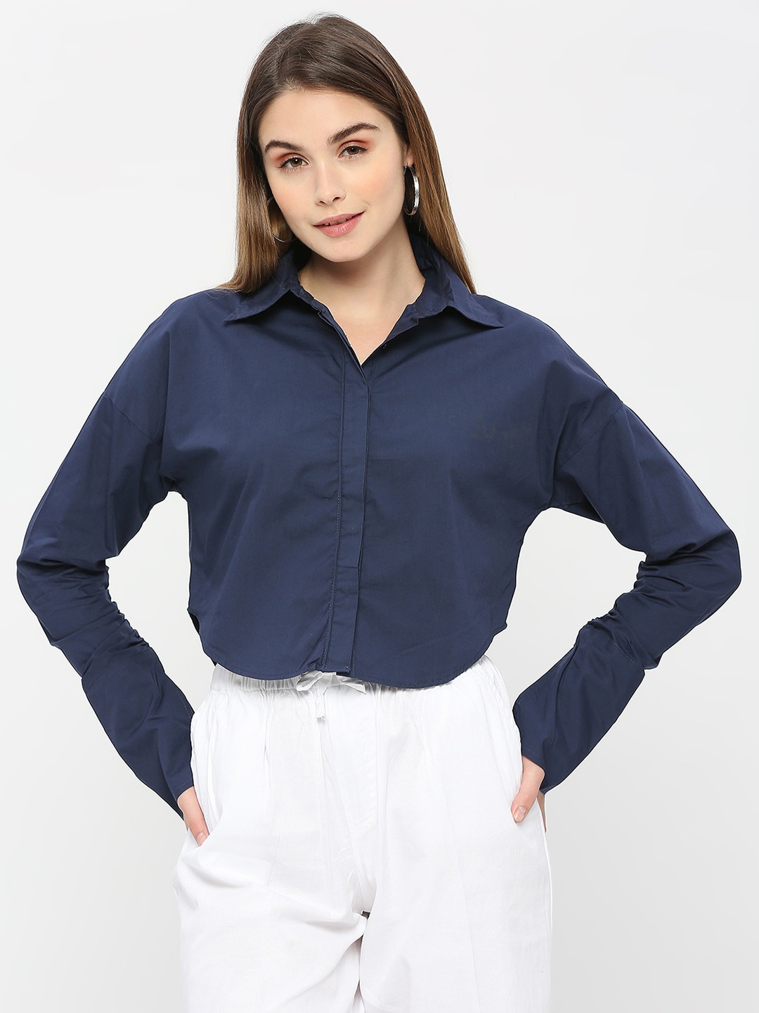 

Remanika Full Sleeves Comfort Casual Cropped Cotton Shirt, Blue