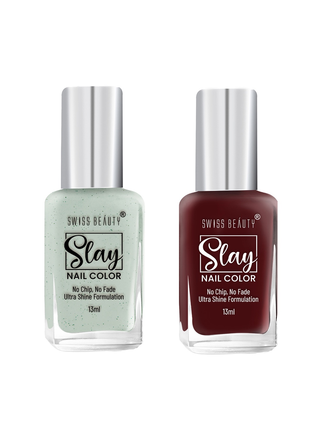 

SWISS BEAUTY Set Of 2 Slay Nail Polish 13ml Each - Grey Gaze 56 & Maroon Bloom 34