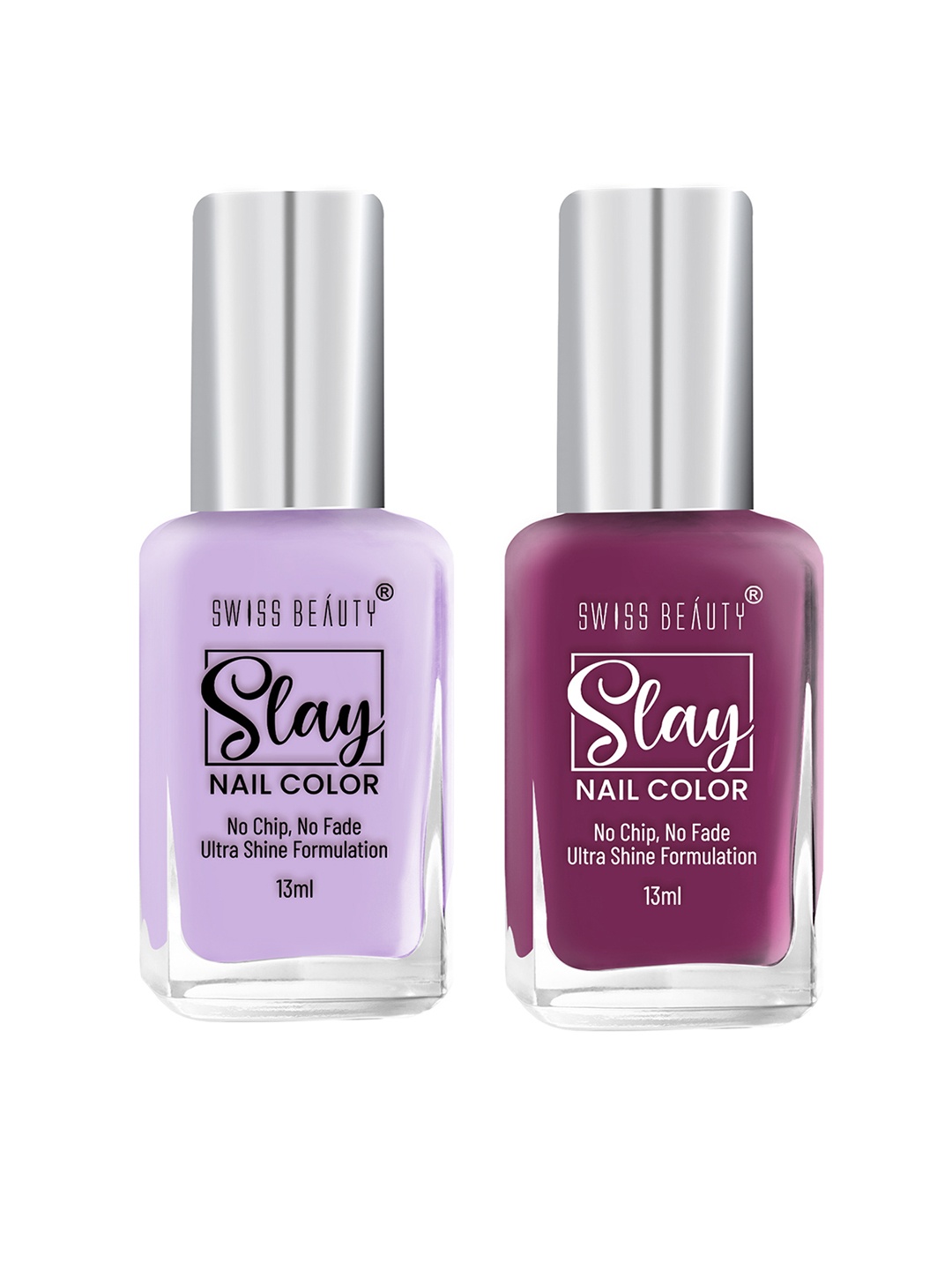 

SWISS BEAUTY Set Of 2 Slay Nail Polish 13ml Each - Lit Lavender 16 & Raspberry 12