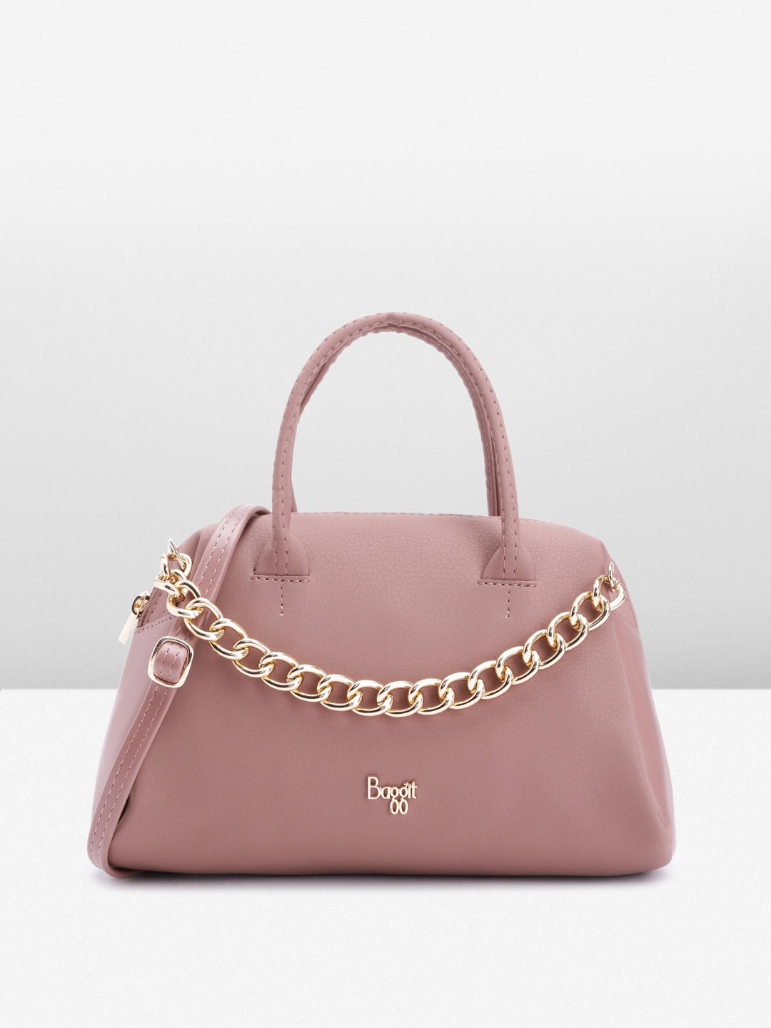 

Baggit Solid PU Structured Handheld Bag With Link Chain Detail, Mauve