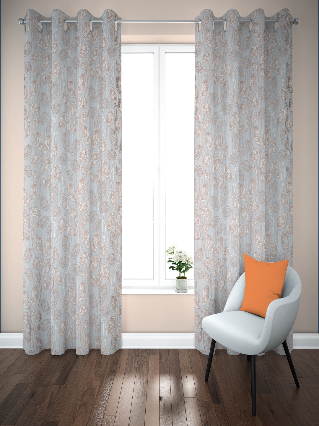 

Just Home Summer 2023 Blue 2 Pieces Floral Jacquard Room Darkening Long Door Curtains