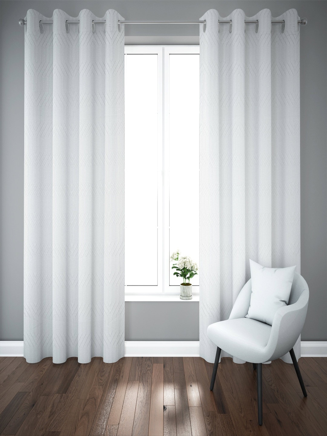 

Just Home White 2 Pcs Jacquard Long Door Curtains