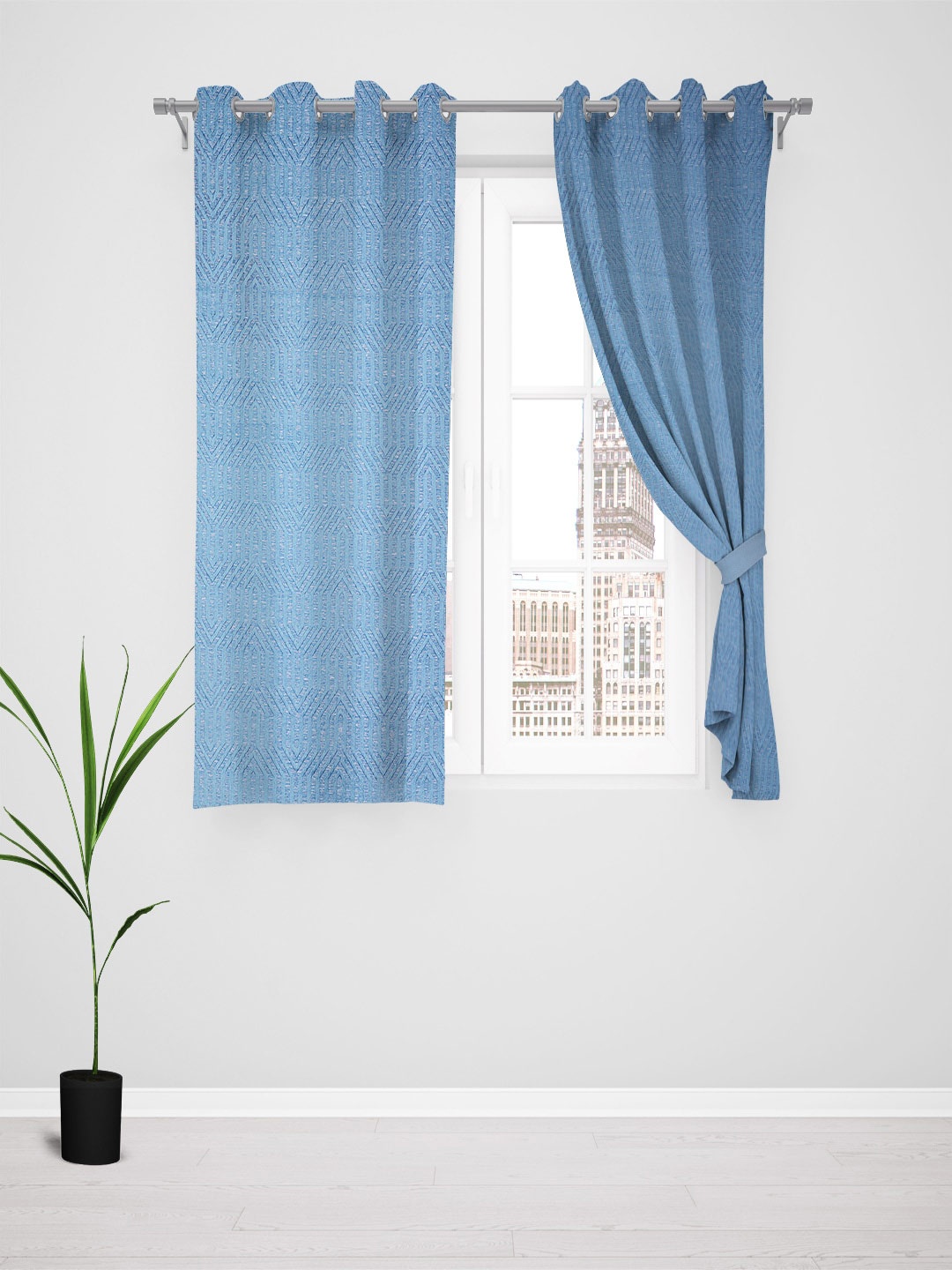 

Just Home Summer 2023 Blue 2 Pieces Jacquard Room Darkening Window Curtain