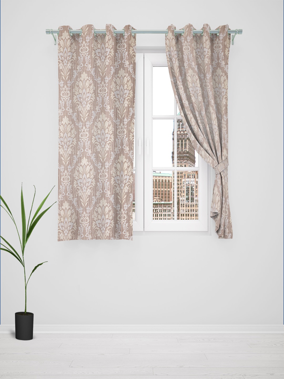 

Just Home Summer 2023 Beige 2 Pieces Ethnic Motifs Jacquard Room Darkening Window Curtains