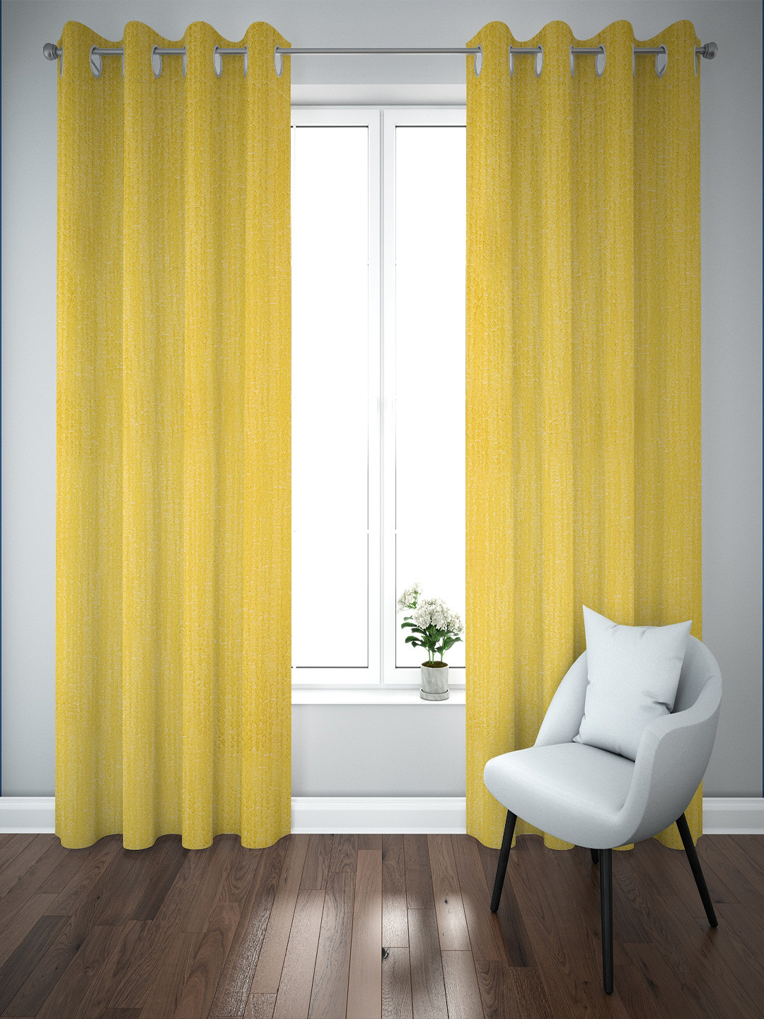 

Just Home Summer 2023 Mustard Yellow 2 Pieces Jacquard Room Darkening Long Door Curtains