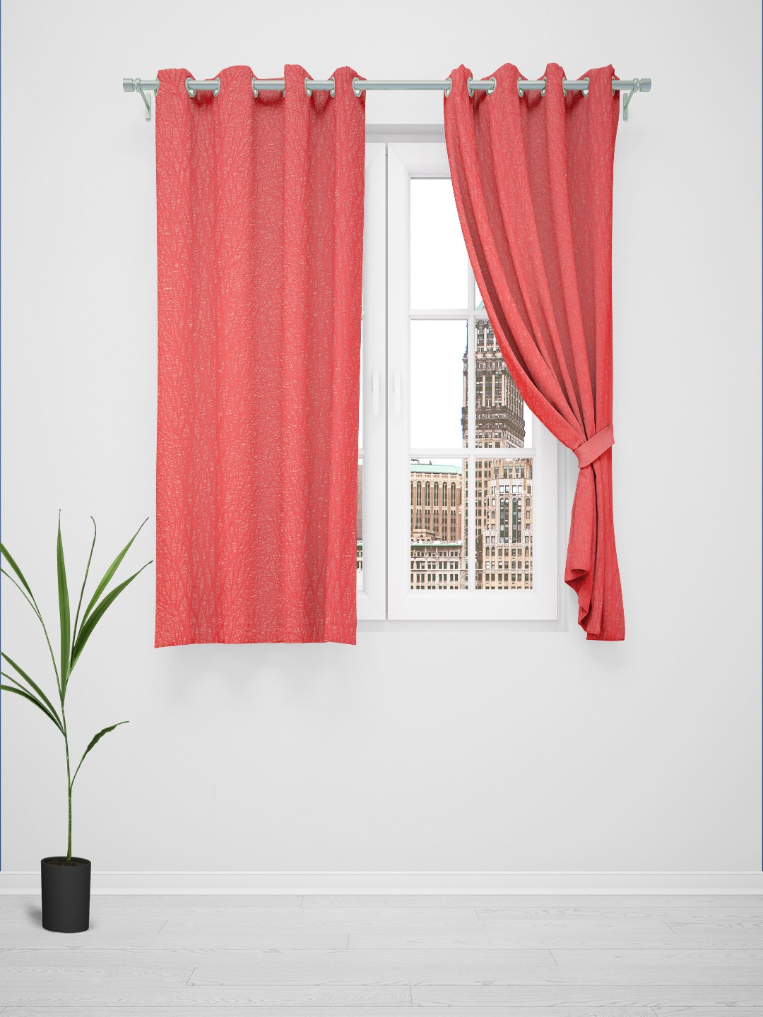

Just Home Summer 2023 Red 2 Pieces Jacquard Room Darkening Window Curtains