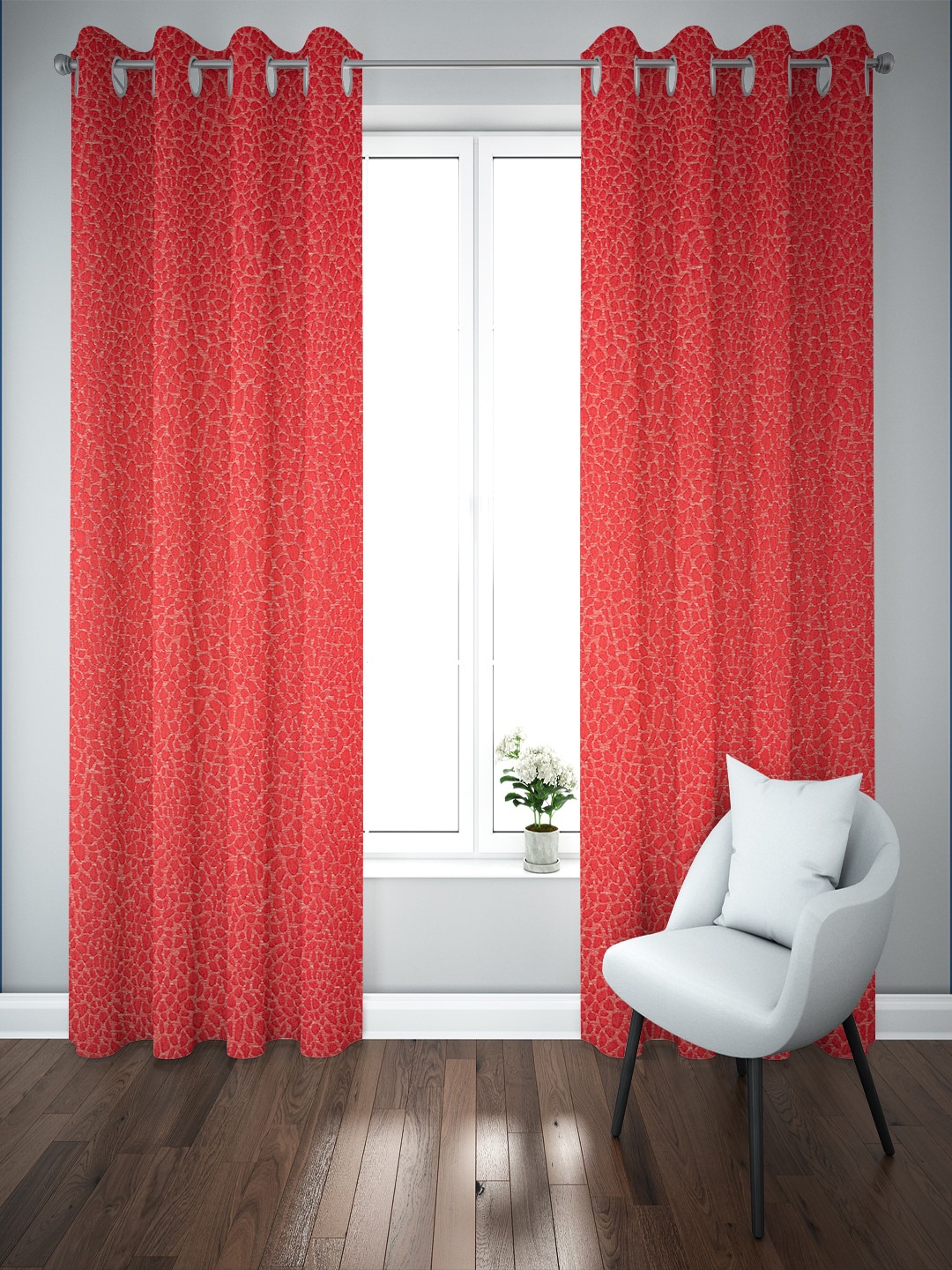 

Just Home Summer 2023 Red 2 Pieces Jacquard Room Darkening Long Door Curtains