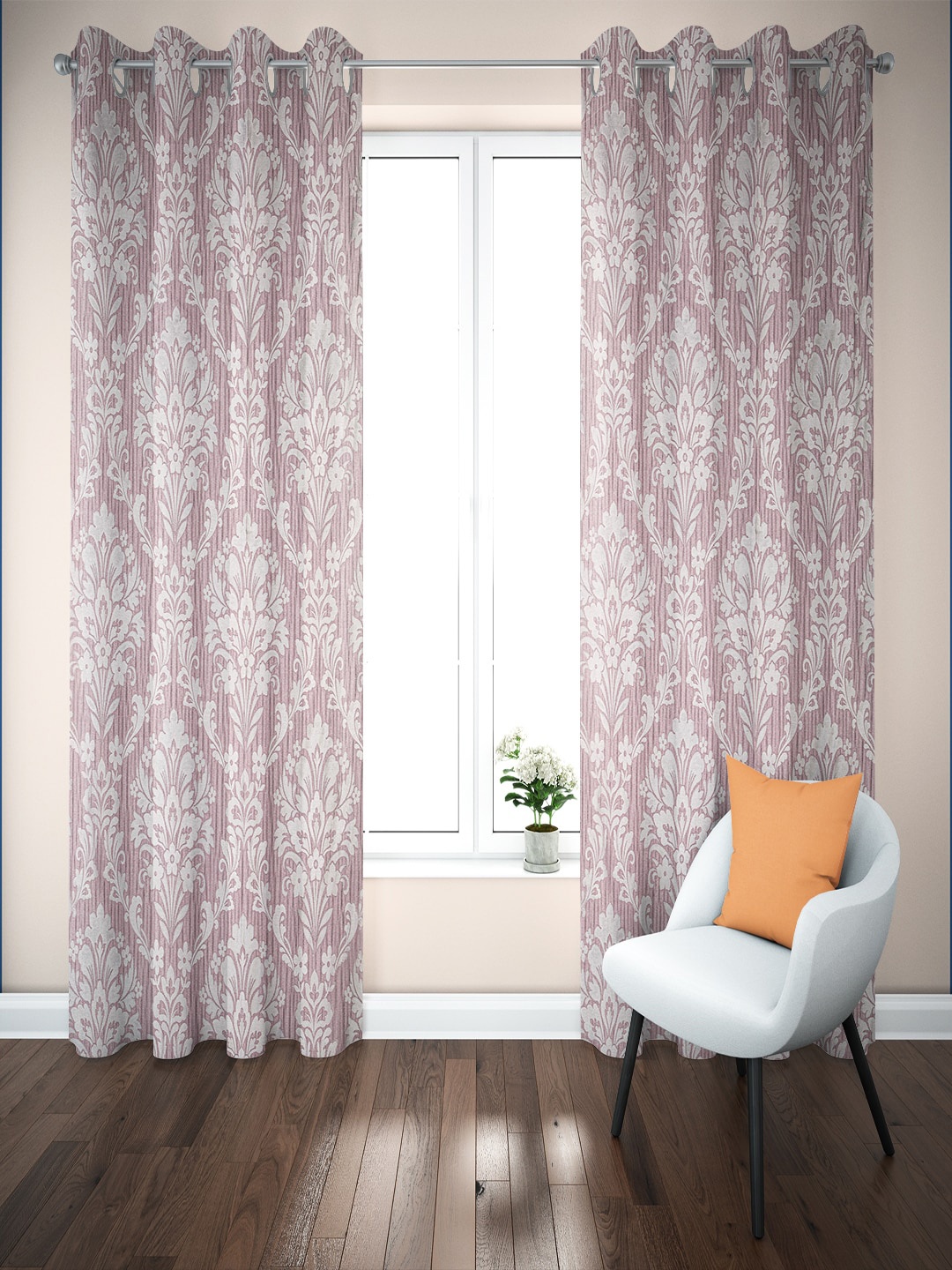 

Just Home Summer 2023 Purple & Grey 2 Pieces Jacquard Room Darkening Long Door Curtains