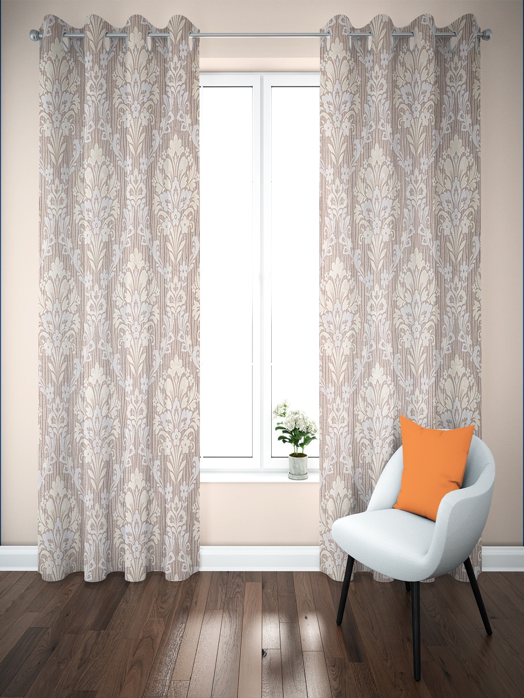

Just Home Summer 2023 Beige 2 Pieces Jacquard Room Darkening Long Door Curtains