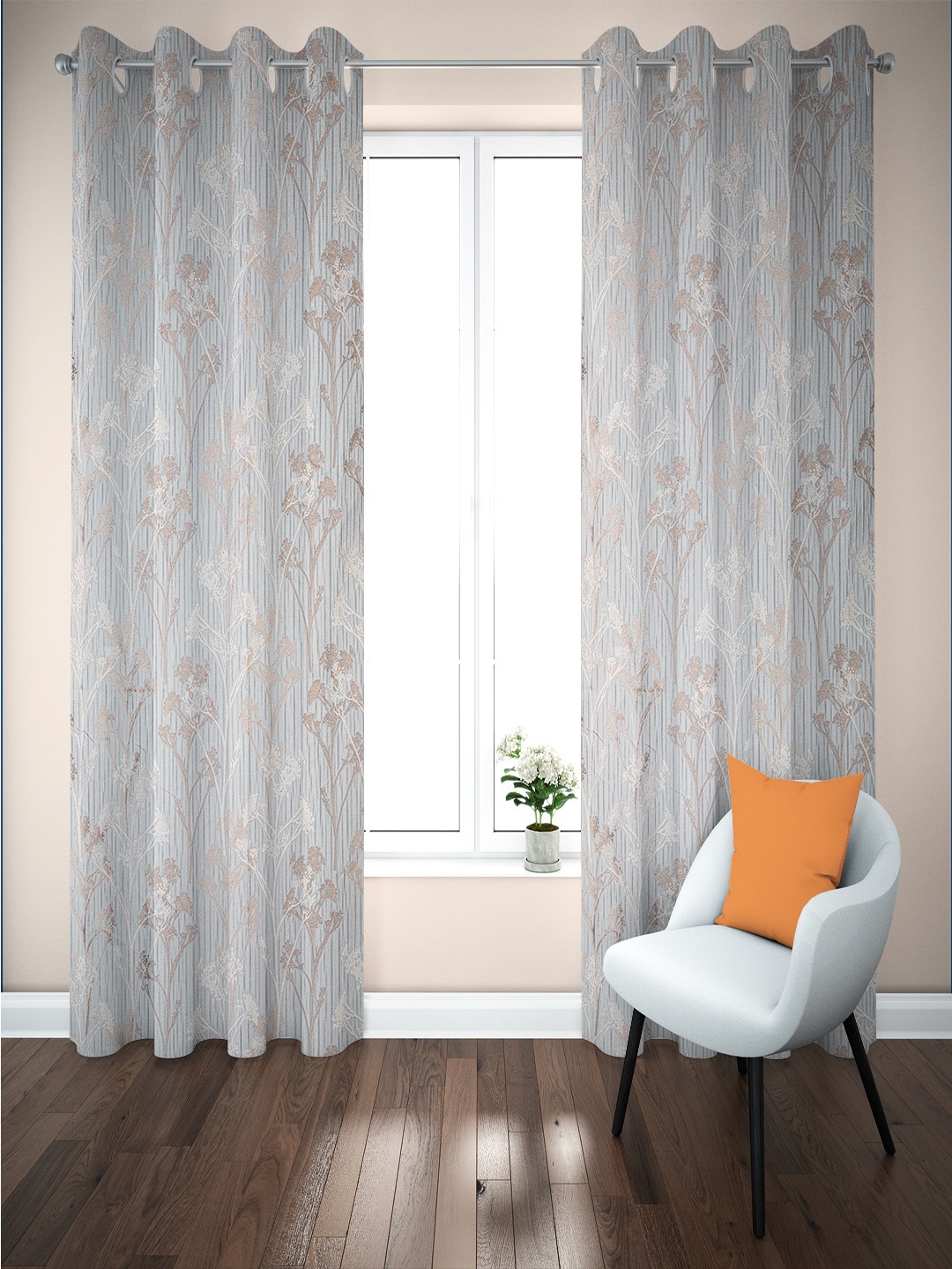 

Just Home Summer 2023 Blue & Brown 2 Pieces Jacquard Room Darkening Long Door Curtains