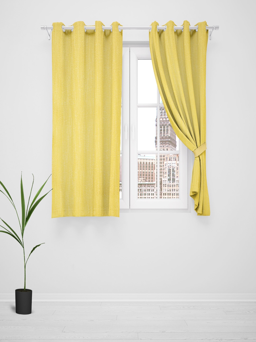 

Just Home Summer 2023 Mustard Yellow 2 Pieces Jacquard Room Darkening Window Curtains