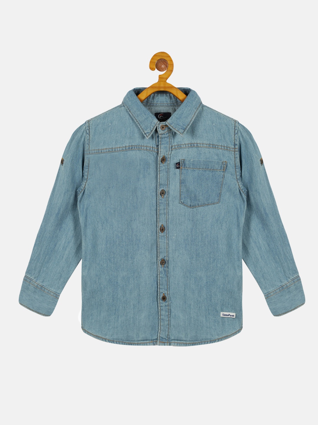 

KiddoPanti Boys Standard Spread Collar Denim Casual Shirt, Blue