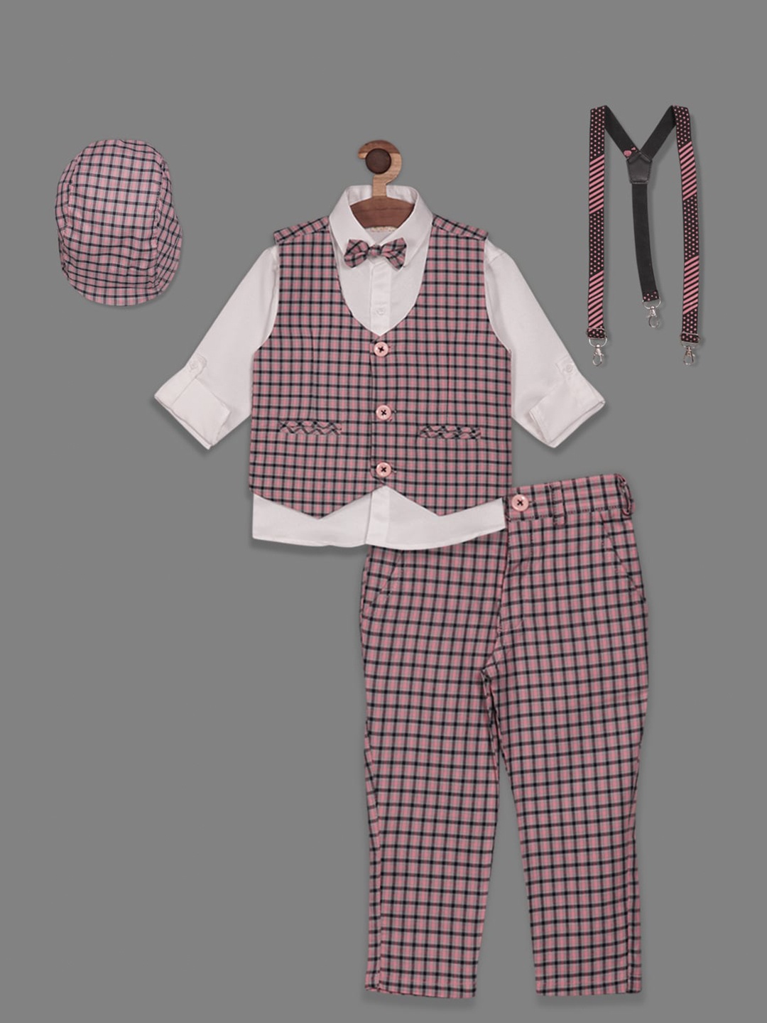 

RIKIDOOS Boys 6 Piece Checked Suit Set, White