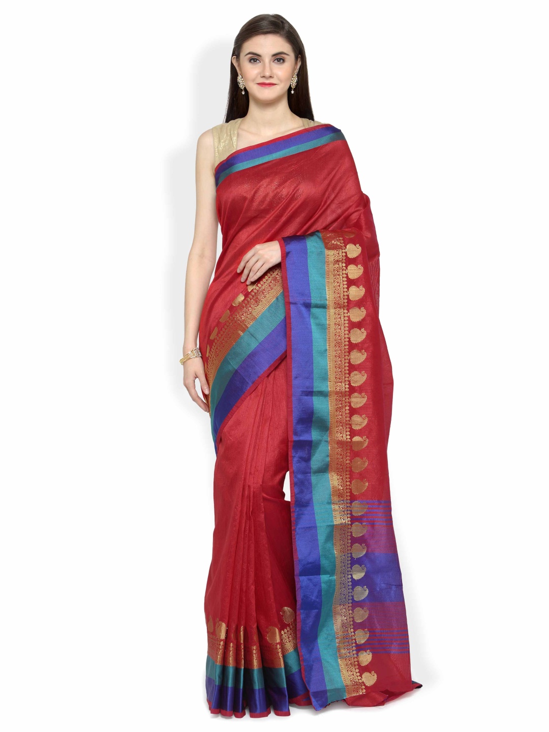 

Kvsfab Maroon Solid Silk Cotton Saree