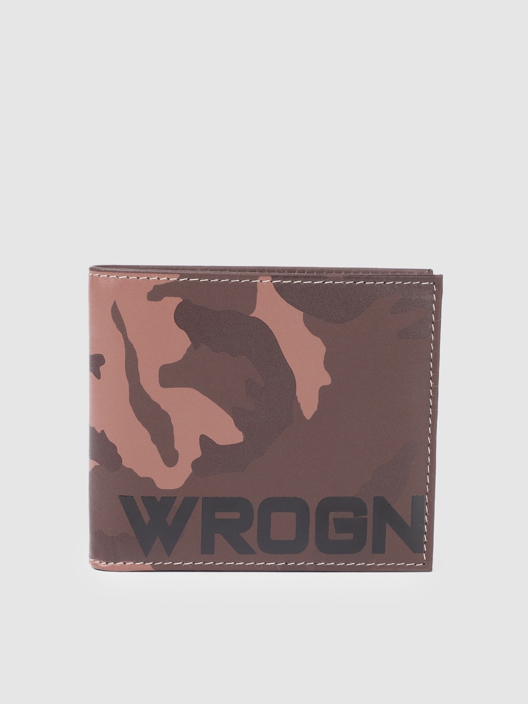 

WROGN Men Camouflage Printed Leather Two Fold Wallet, Brown