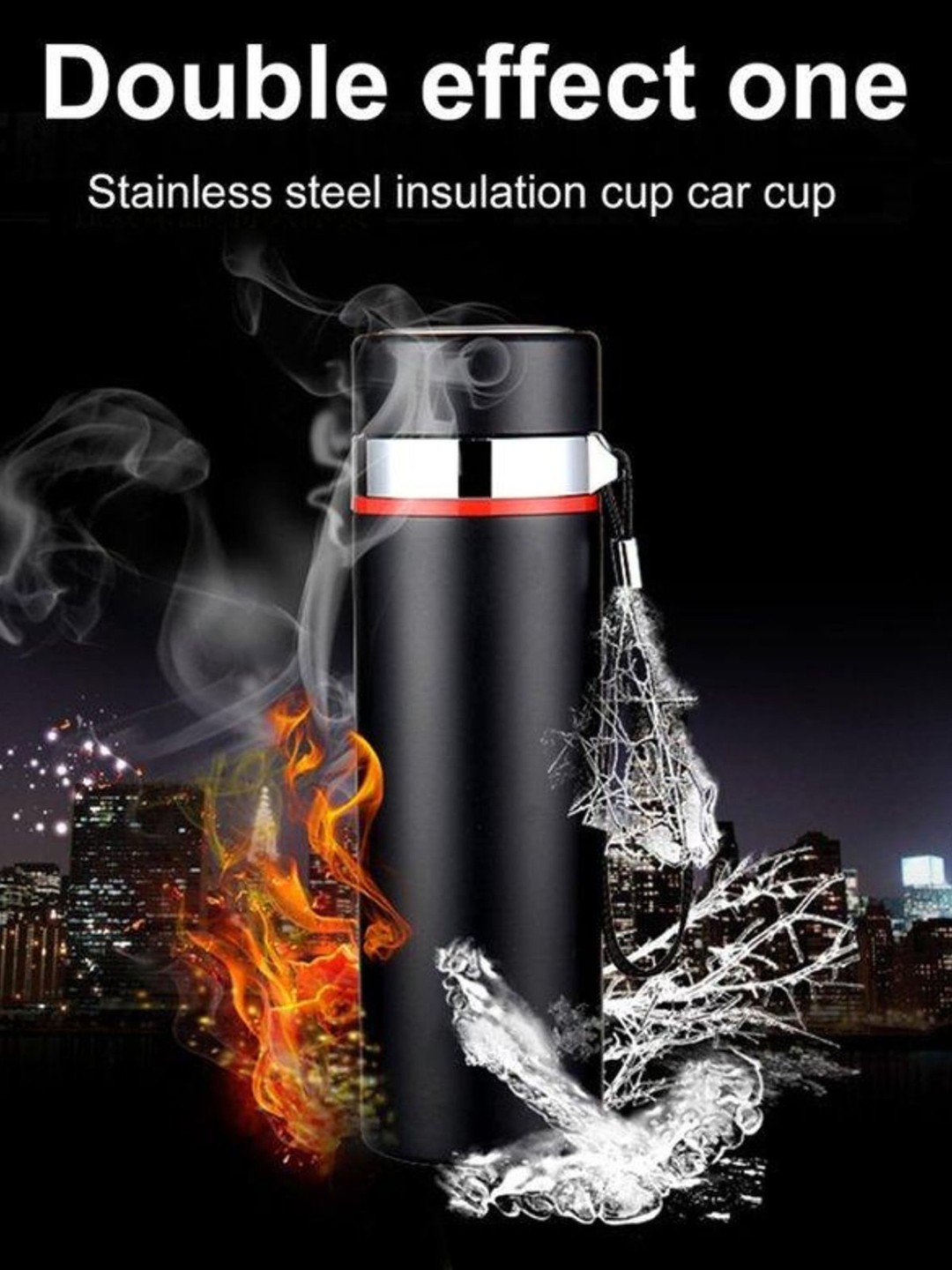 

YOUSTYLO Thermos Black Stainless Steel Double Wall Vacuum Insulated Water Bottle 550 ml