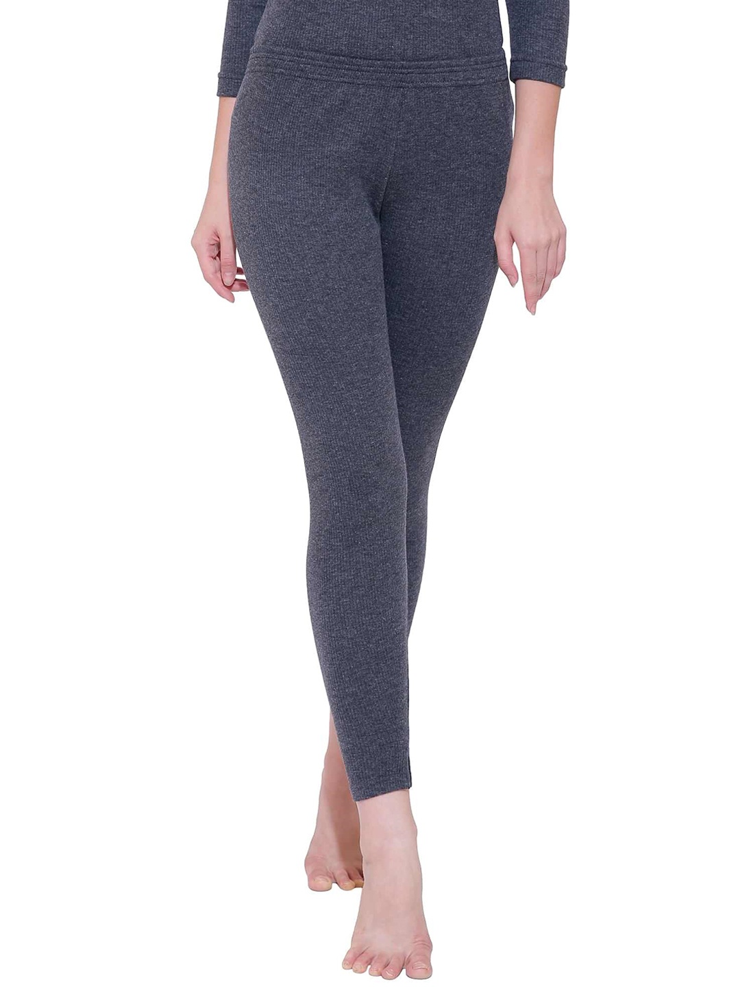 

DYCA Women Ribbed Cotton Thermal Bottoms, Charcoal