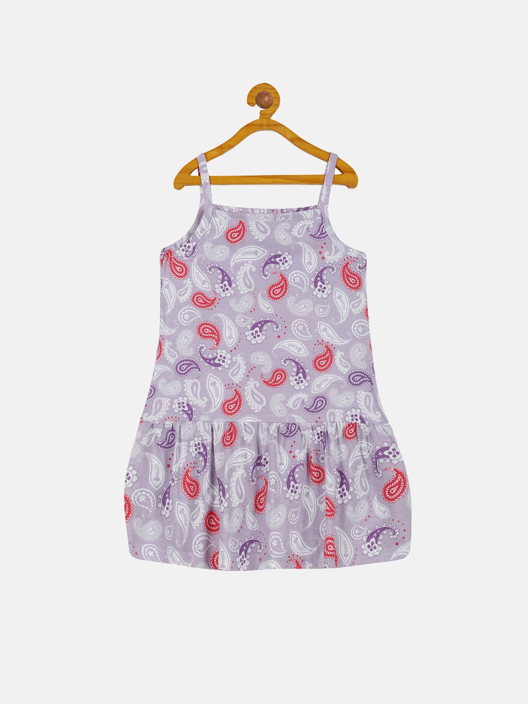 

KiddoPanti Girls Ethnic Motifs Printed Shoulder Straps Cotton A-Line Dress, Violet