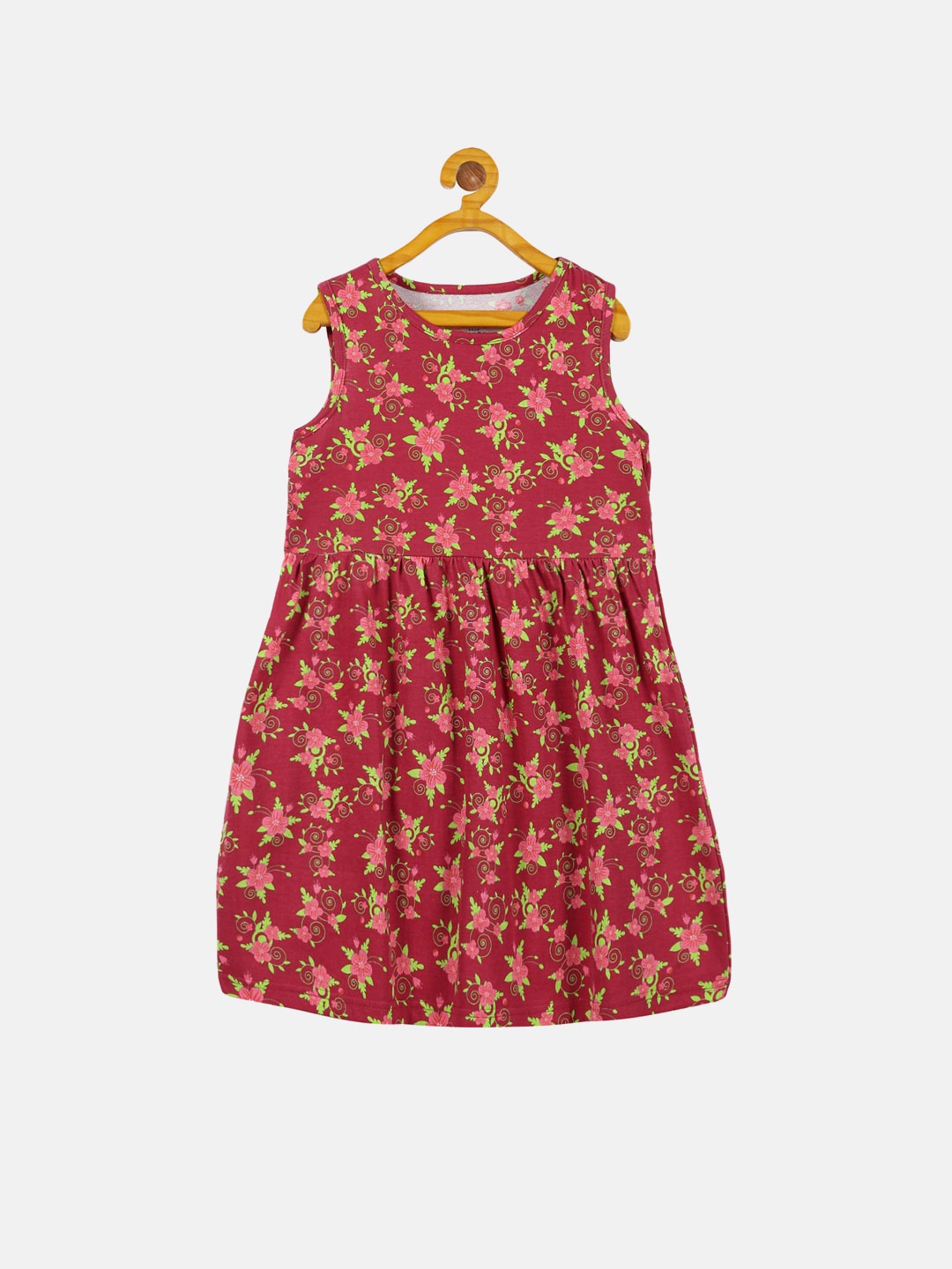 

KiddoPanti Girls Floral Printed Cotton Dress, Maroon