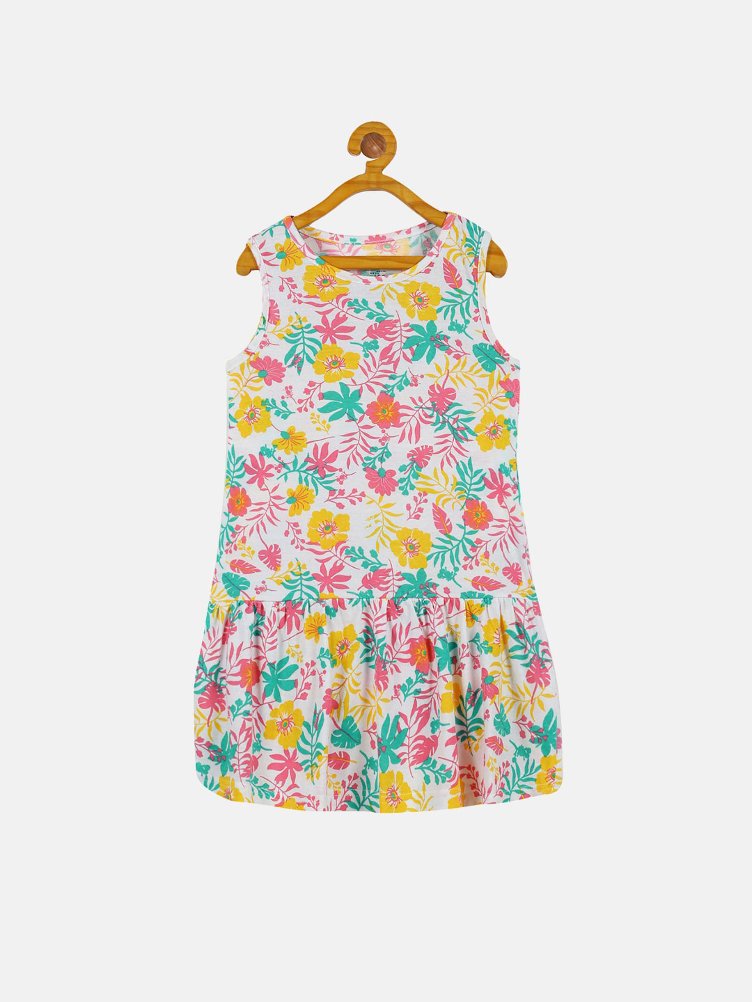 

KiddoPanti Floral Printed Drop-Waist Cotton Dress, White