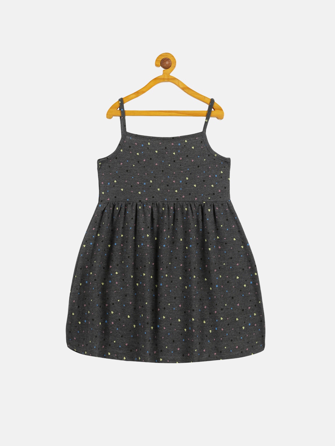 

KiddoPanti Girls Printed Shoulder Strap Cotton Empire Dress, Charcoal