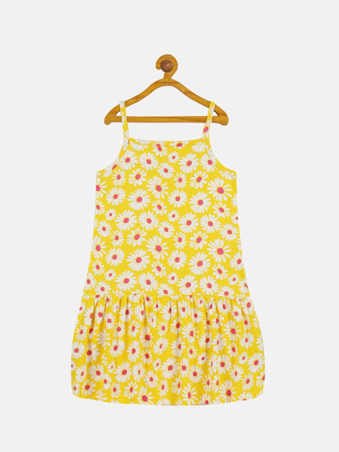 

KiddoPanti Floral Printed Cotton Drop-Waist Dress, Yellow