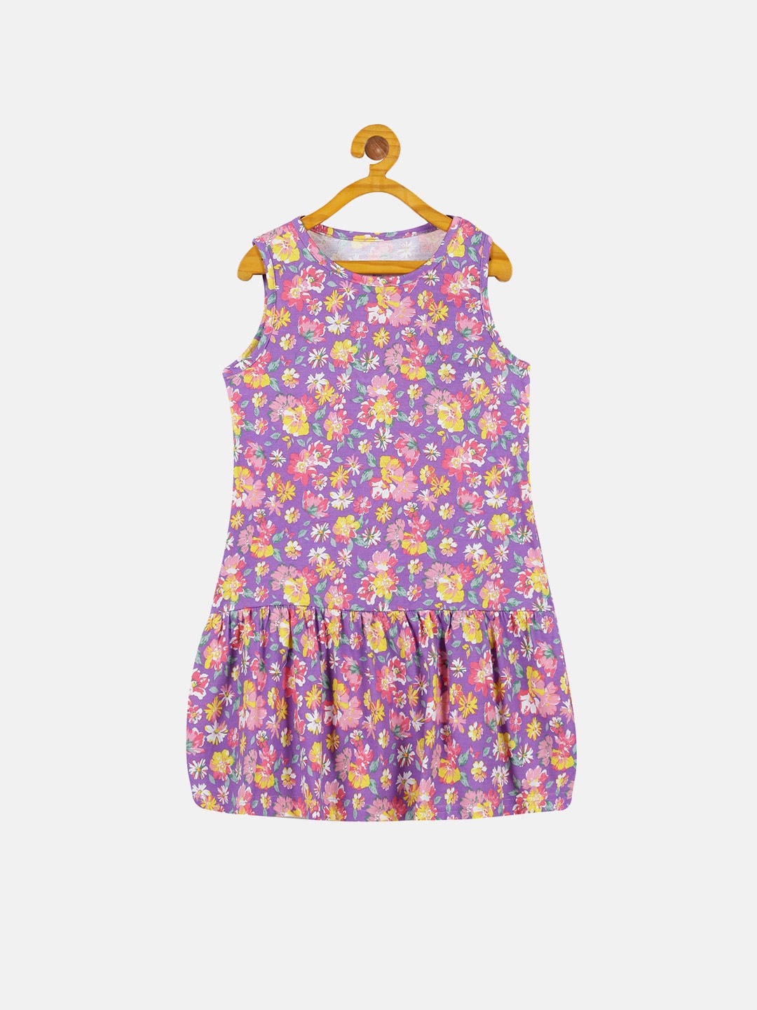 

KiddoPanti Girls Floral Printed Drop-Waist Dress, Purple