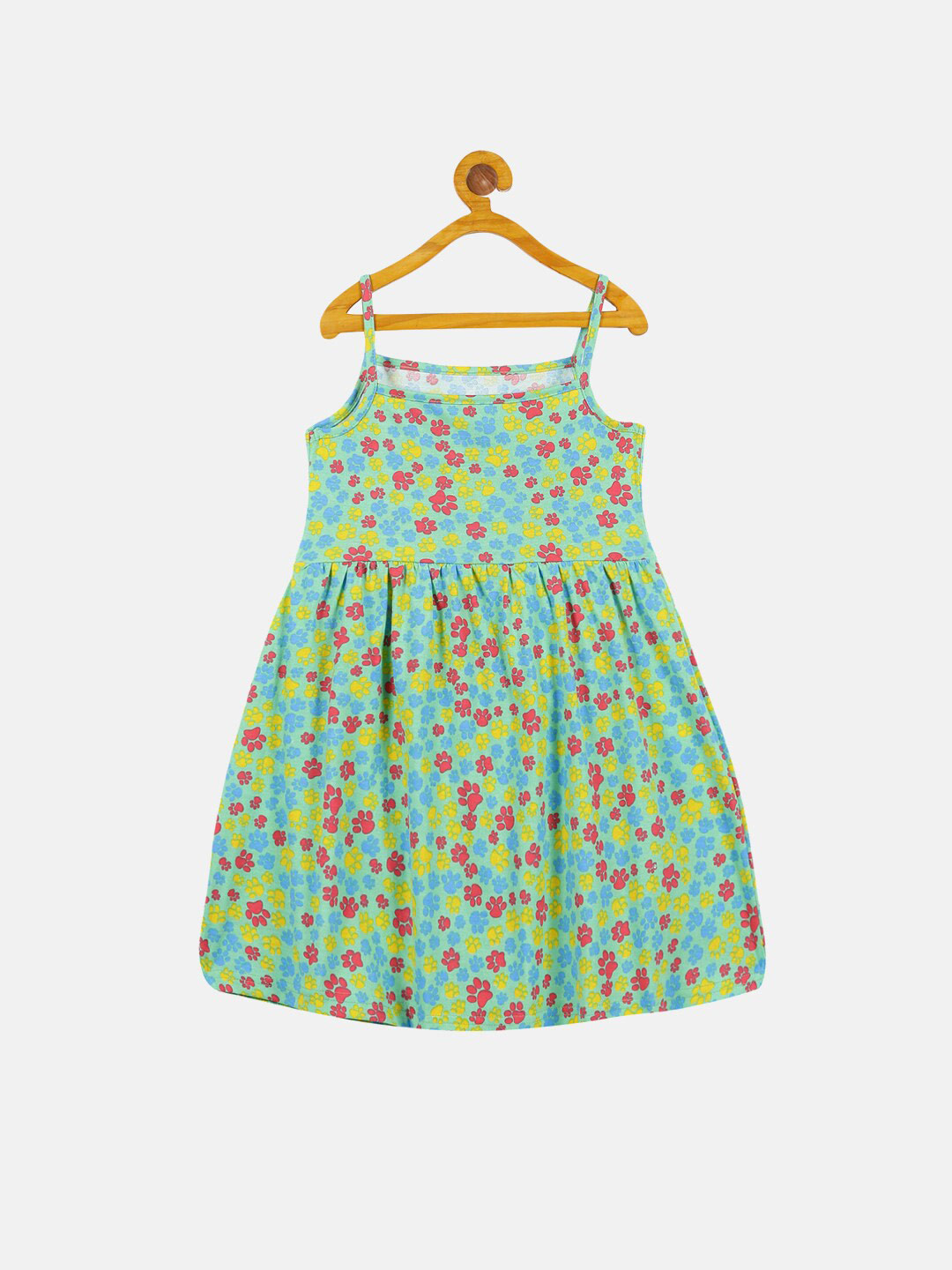 

KiddoPanti Girls Floral Printed Shoulder Strap Cotton Dress, Green