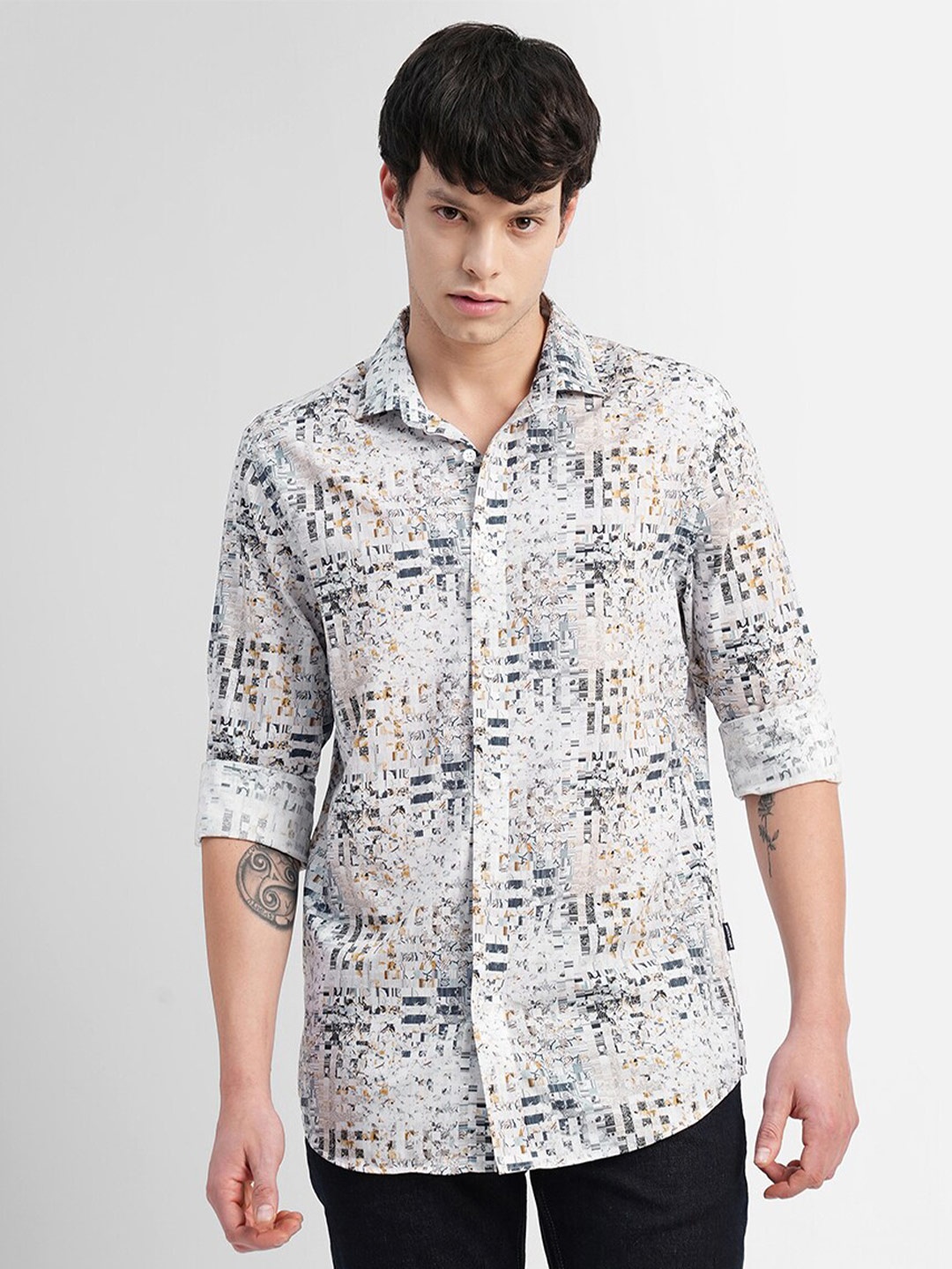 

Jack & Jones Slim Fit Geometric Printed Cotton Casual Shirt, White