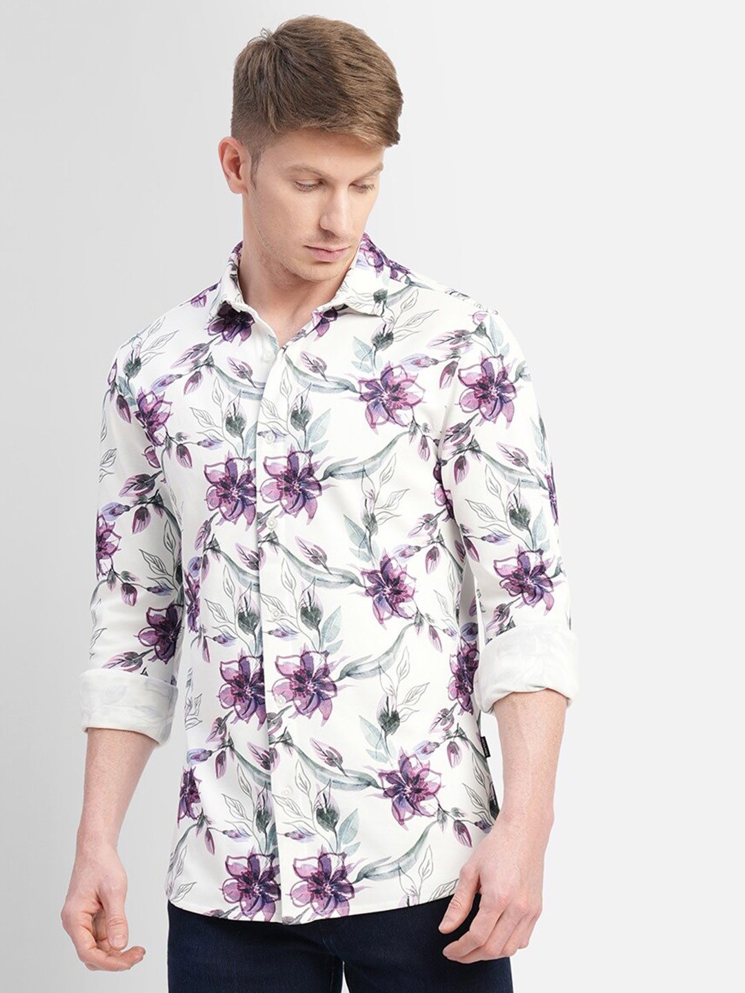 

Jack & Jones Slim Fit Floral Printed Casual Cotton Shirt, White
