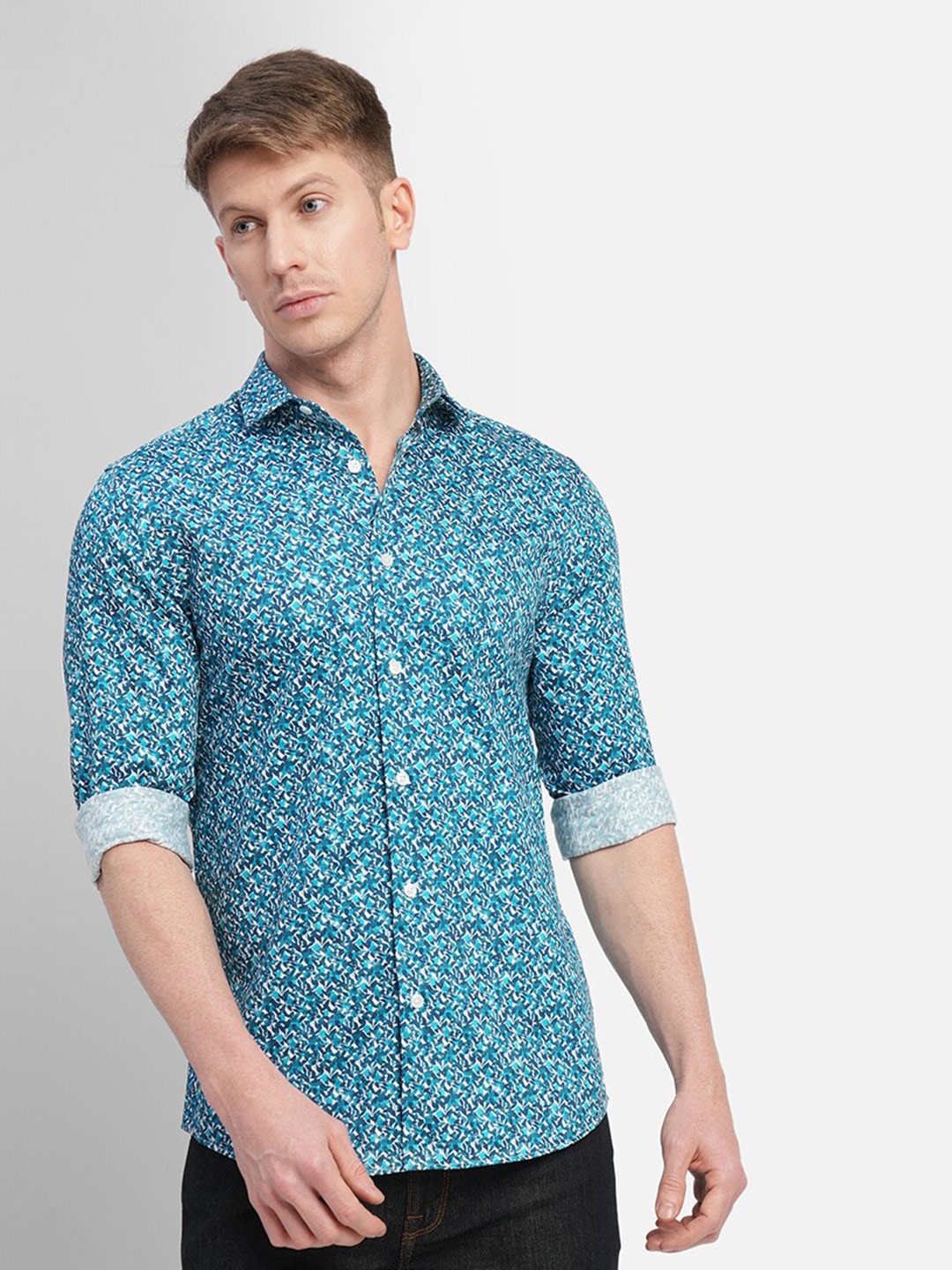 

Jack & Jones Men Slim Fit Floral Printed Cotton Casual Shirt, Blue