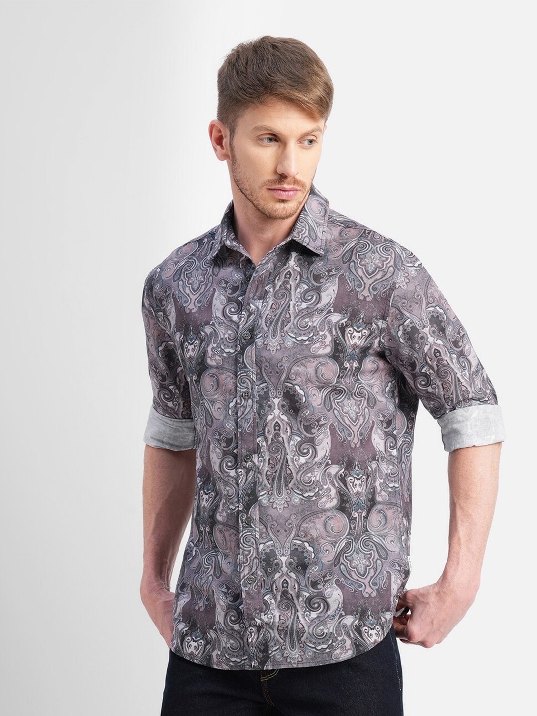 

Jack & Jones Slim Fit Ethnic Motifs Printed Cotton Casual Shirt, Purple