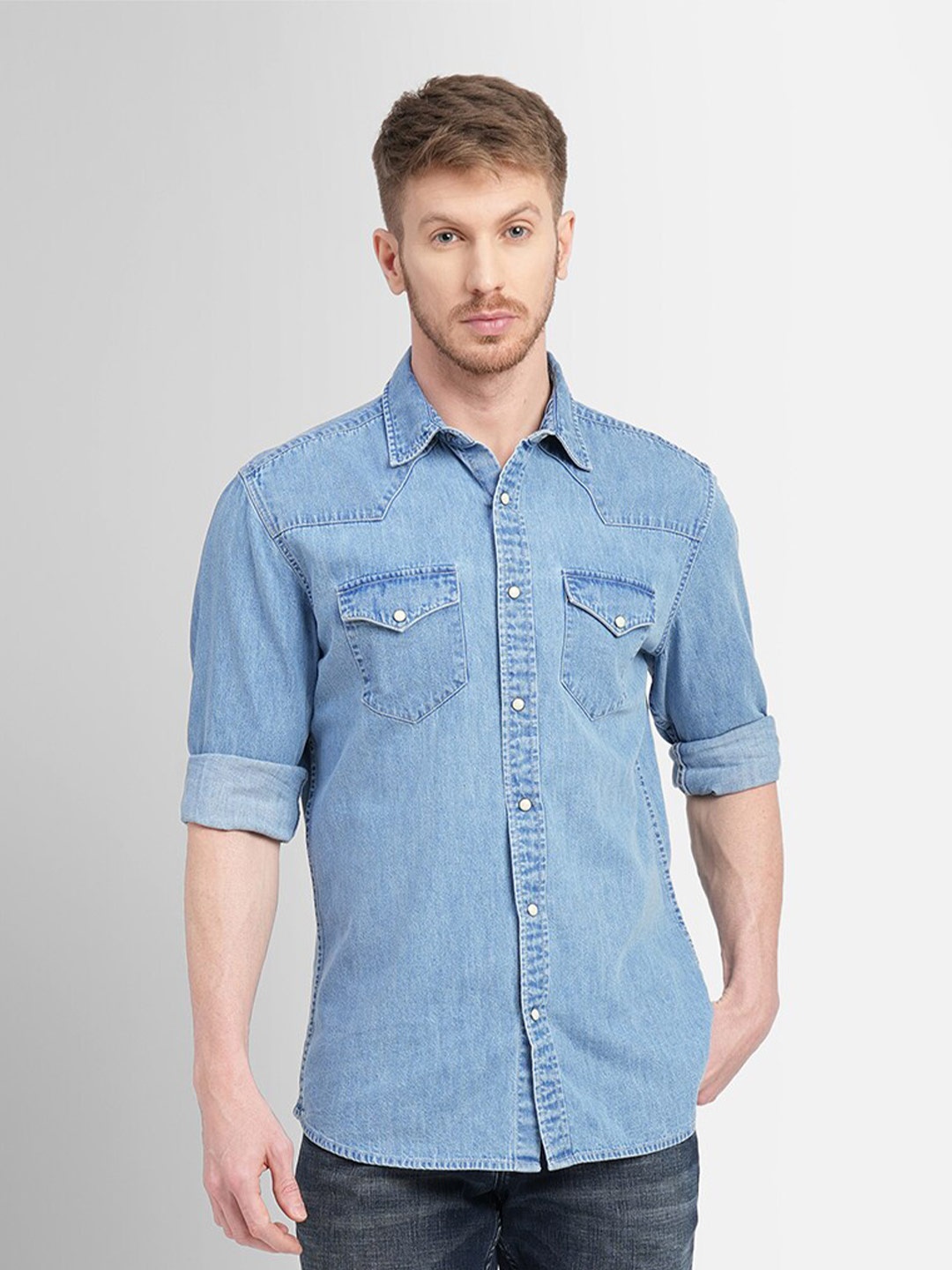 

Jack & Jones Flap Pockets Long Sleeves Slim Fit Casual Shirt, Blue