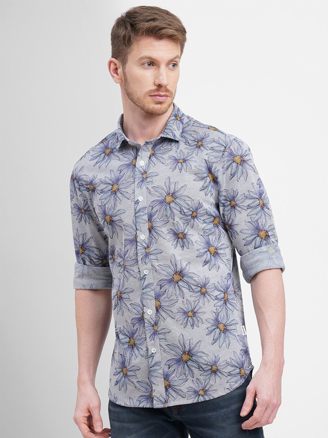 

Jack & Jones Slim Fit Floral Printed Cotton Casual Shirt, Grey