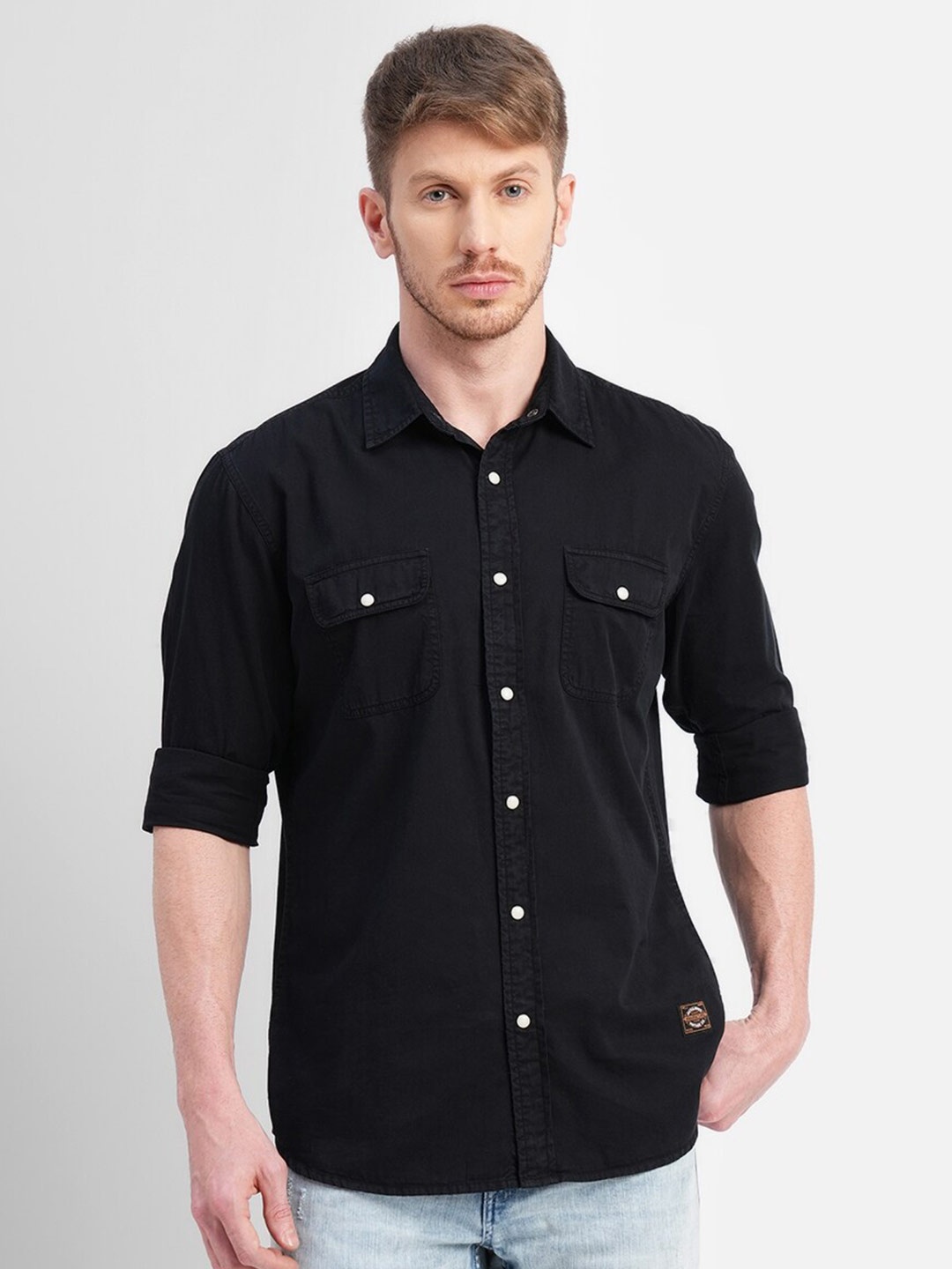 

Jack & Jones Spread Collar Slim Fit Cotton Casual Shirt, Black