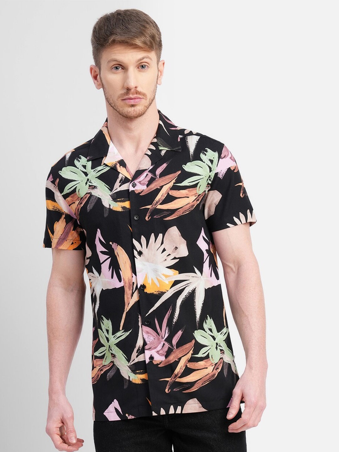 

Jack & Jones Floral Printed Cotton Slim Fit Casual Shirt, Black