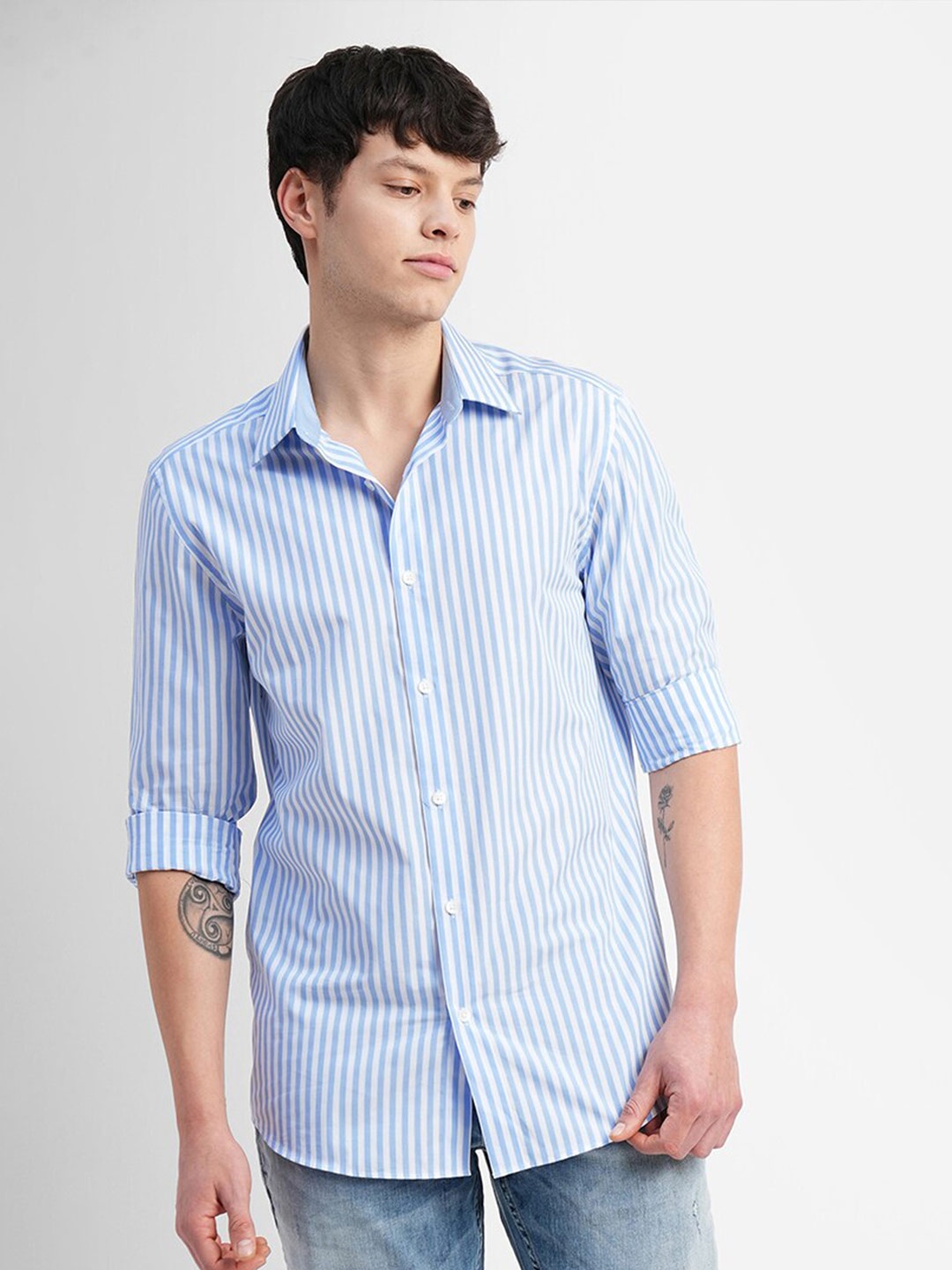 

Jack & Jones Striped Cotton Slim Fit Casual Shirt, Blue