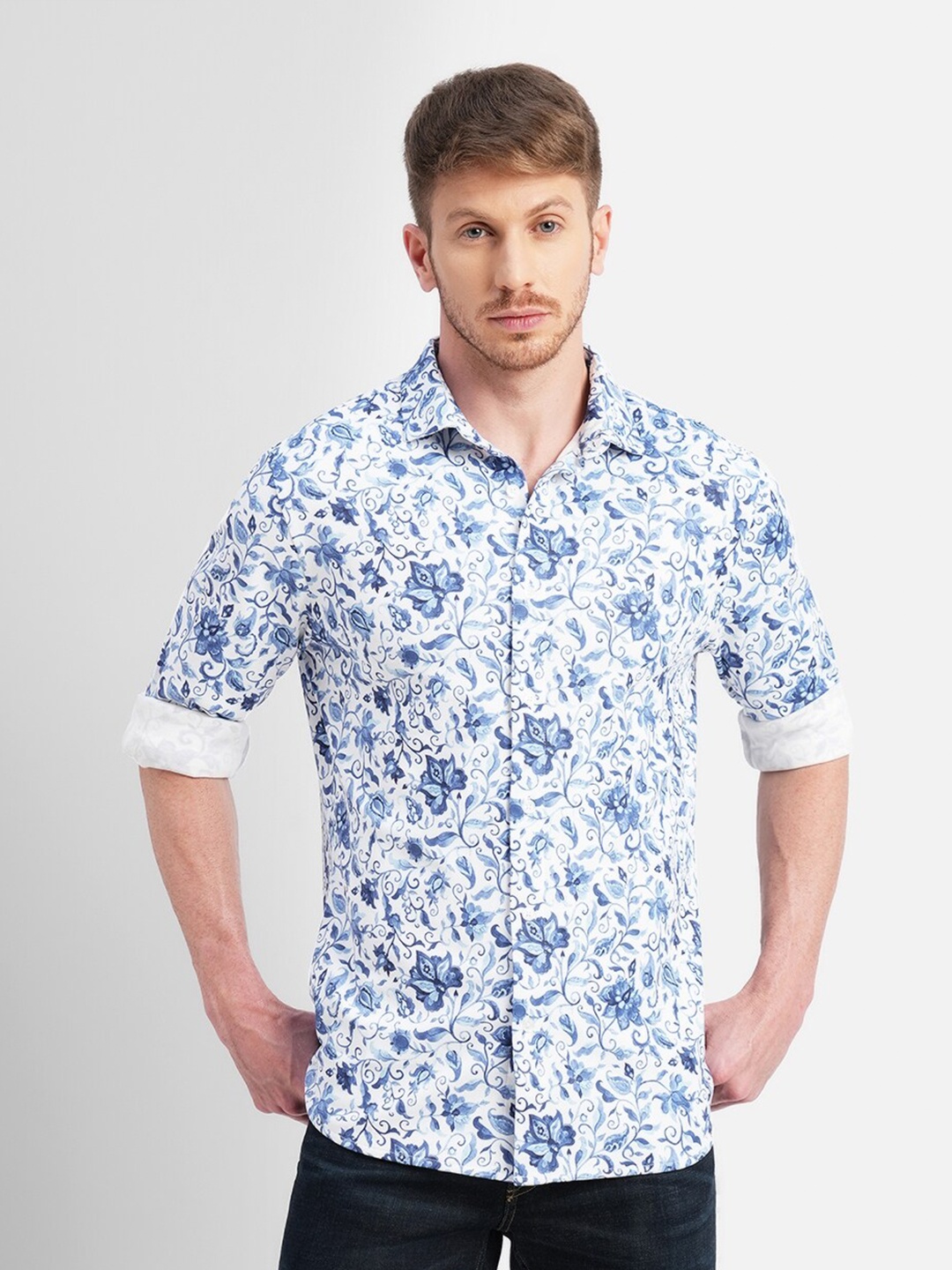 

Jack & Jones Floral Printed Cotton Slim Fit Casual Shirt, Blue