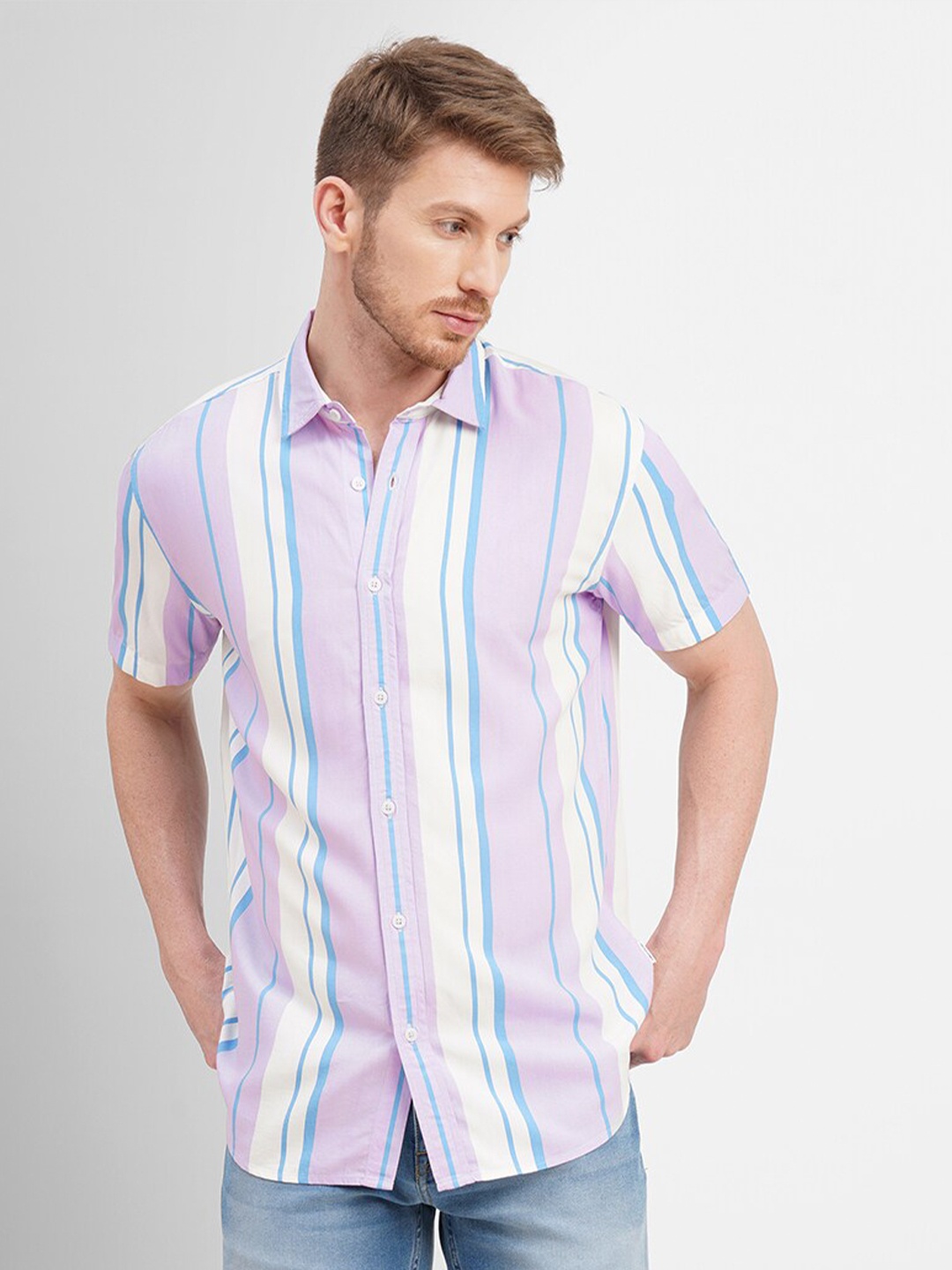

Jack & Jones Striped Cotton Slim Fit Casual Shirt, Purple